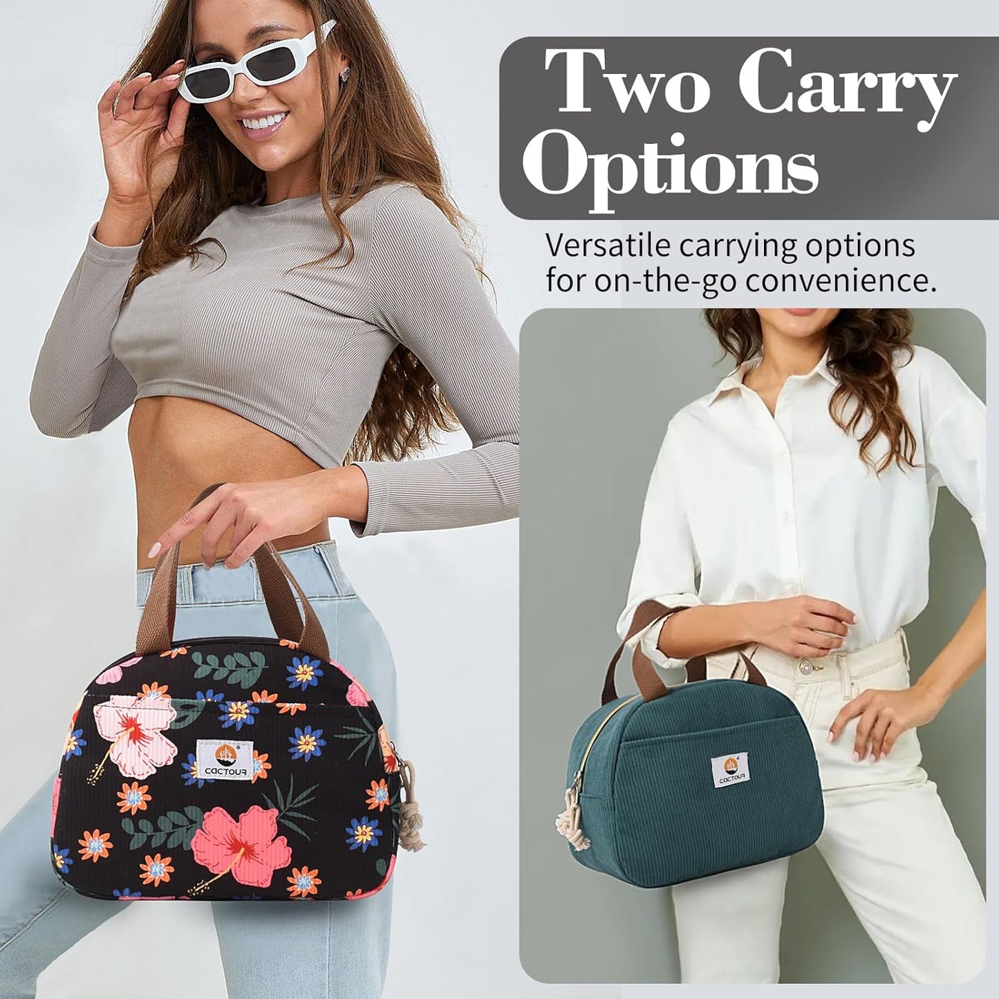 Lunch Box for Women Girls Teens,Cute Lunch Box Cooler Bag, Portable Insulated Small Lunch Bag Women Reusable Corduroy Lunch Tote for Work/Travel/Picnic/School (Flower)