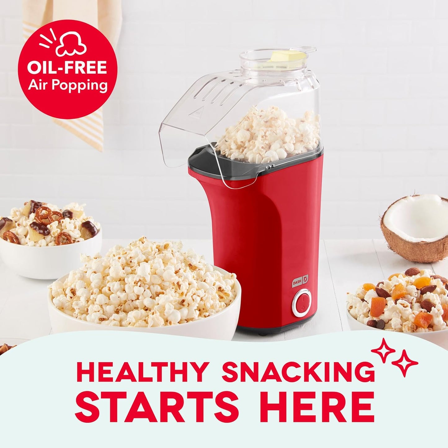 DASH Fresh Pop Popcorn Maker - Oil-Free, Air Popcorn Popper - With Mea