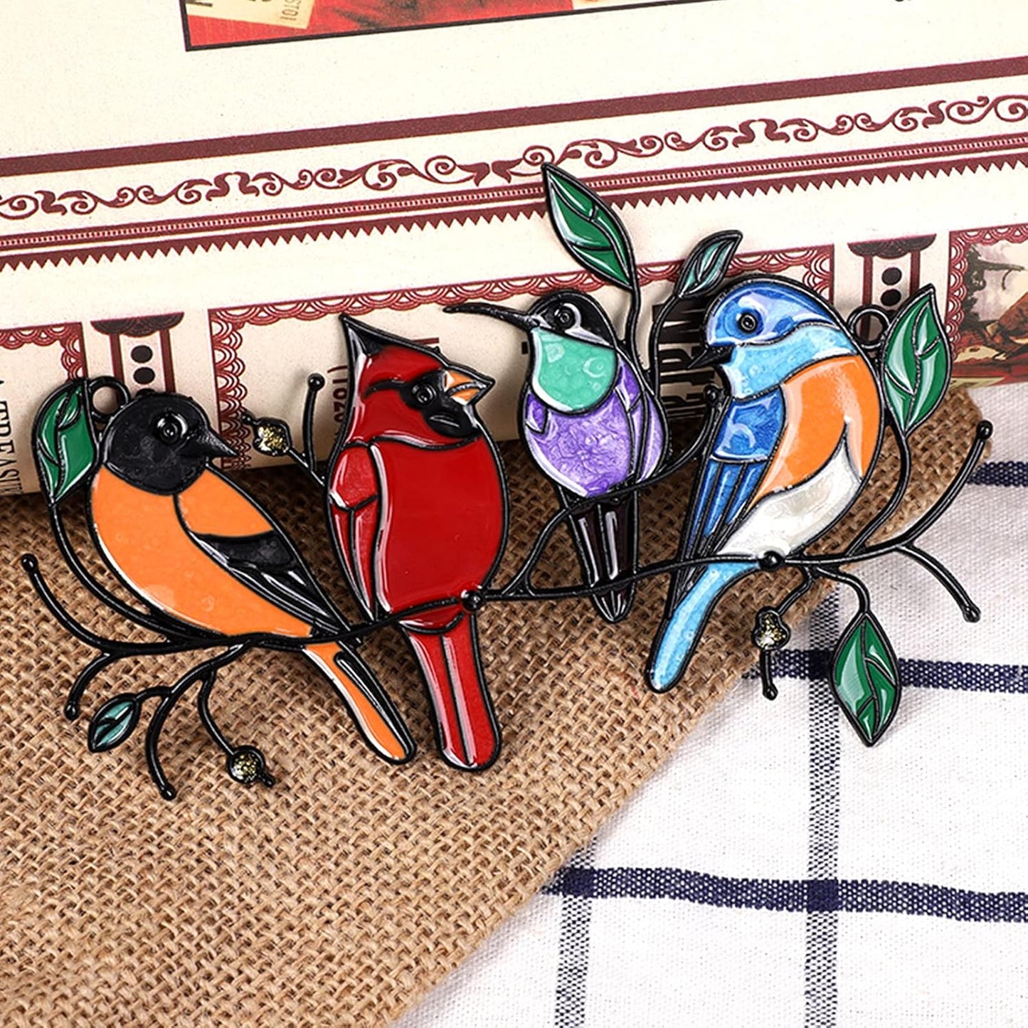 Birds On A Wire Suncatchers for Window Hanging-Birds Window Home Decor Gifts-Garden Suncatchers Metal Hummingbird Cardinal