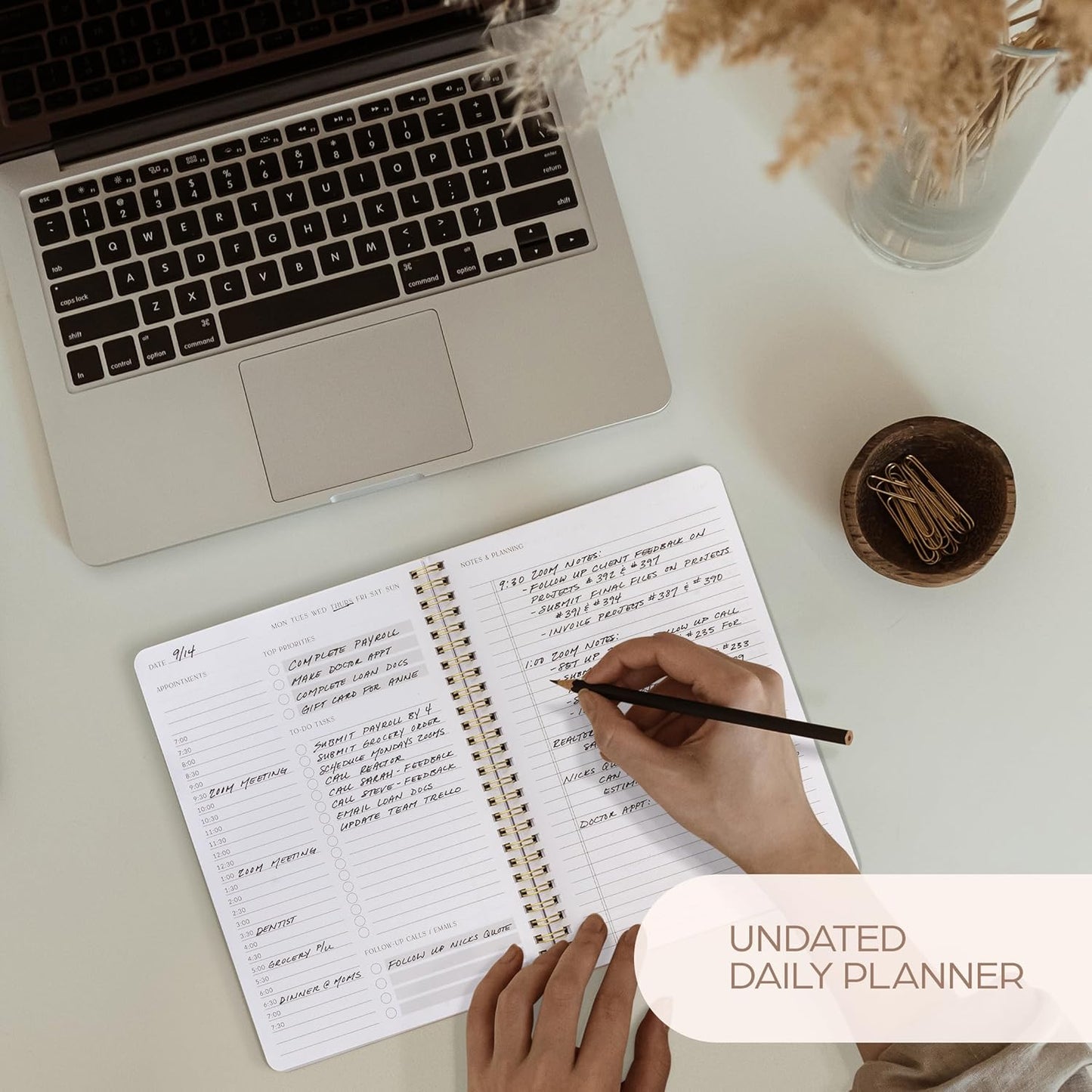 Beautiful Daily Planner And Notebook With Hourly Schedule - Aesthetic 