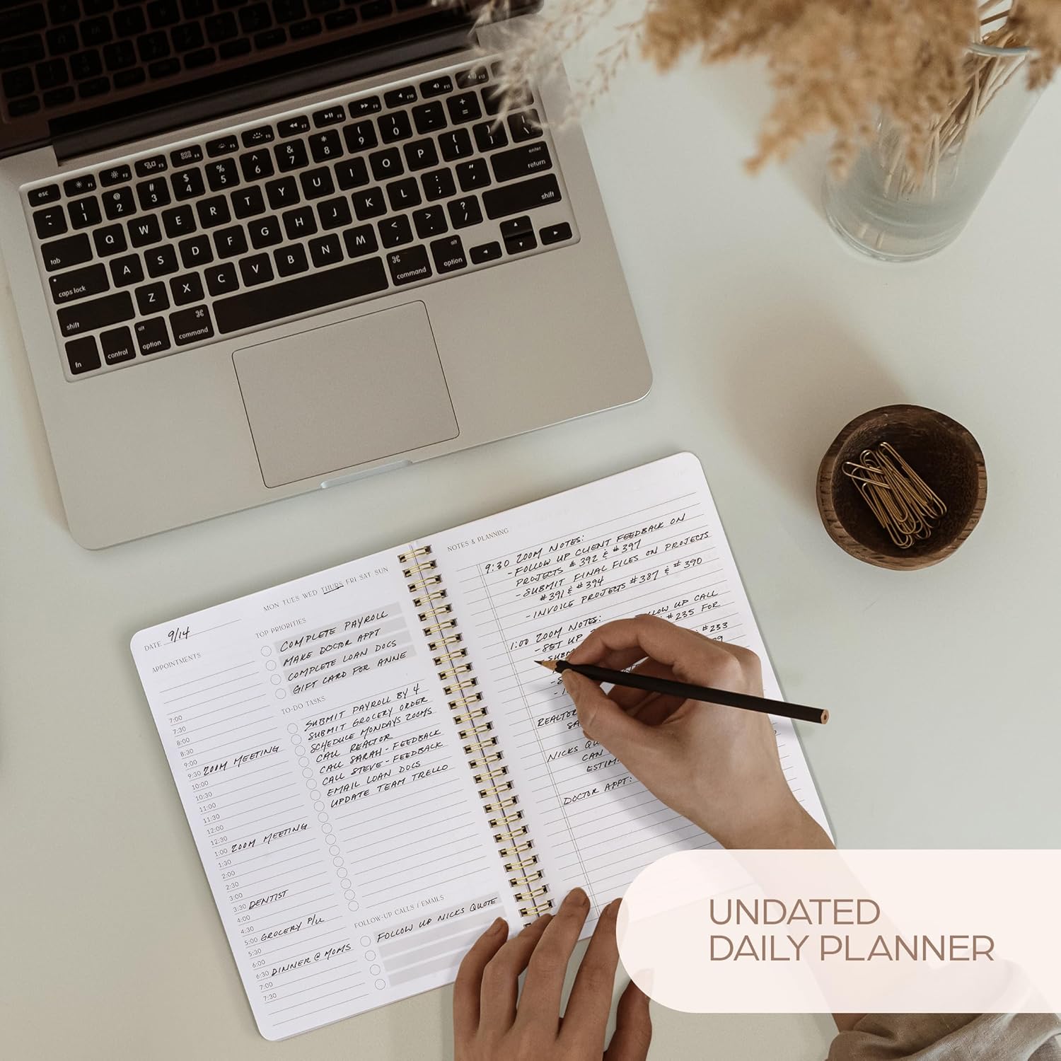 Beautiful Daily Planner And Notebook With Hourly Schedule - Aesthetic 