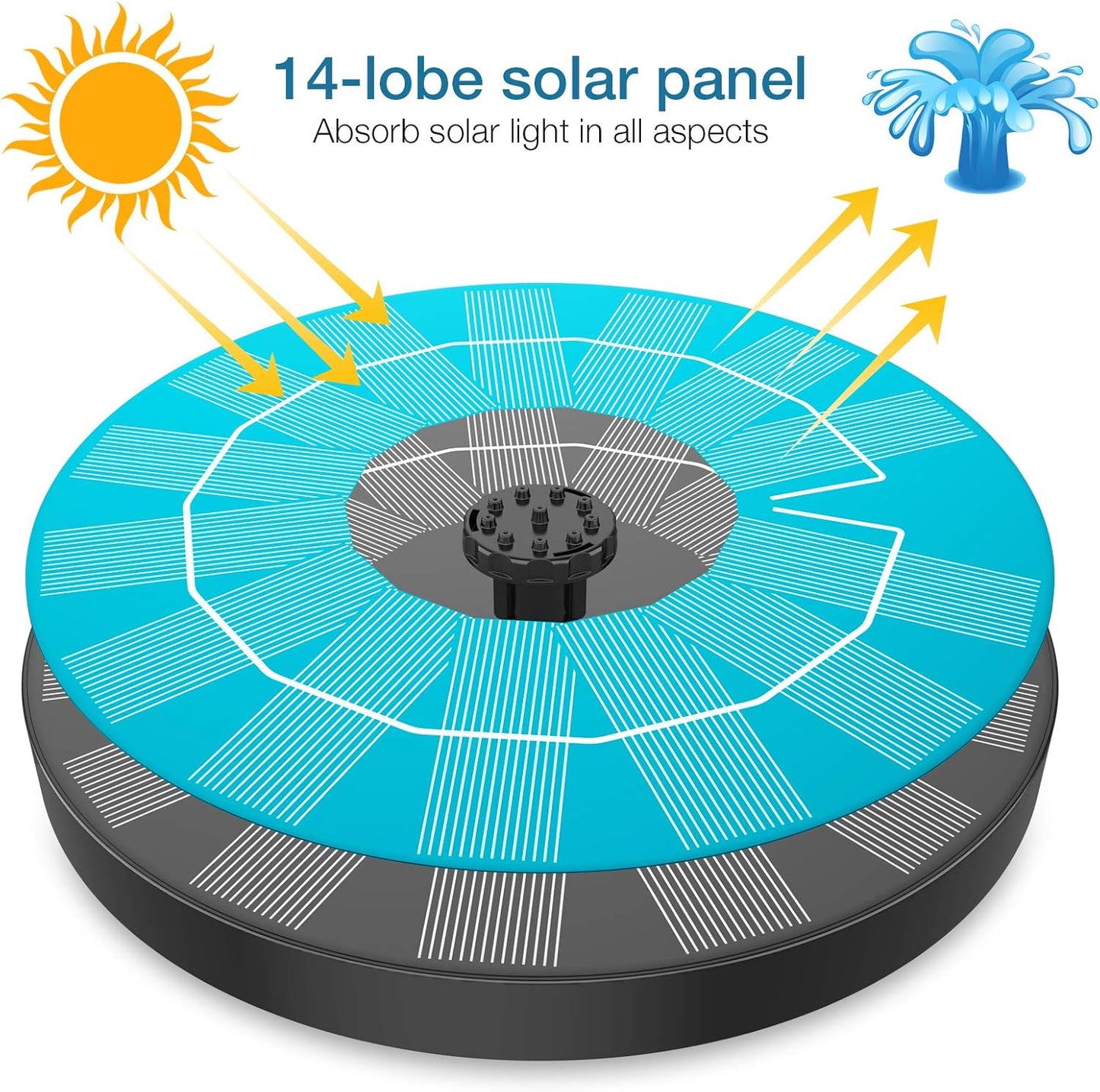 AISITIN 3.5W Solar Bird Bath Fountain Pump, Solar Fountain Pump for Bird Bath with 6 Nozzles, Solar Powered Water Fountain Pump for Garden, Ponds, Pool, Fish Tank, Aquarium and Outdoor, Black
