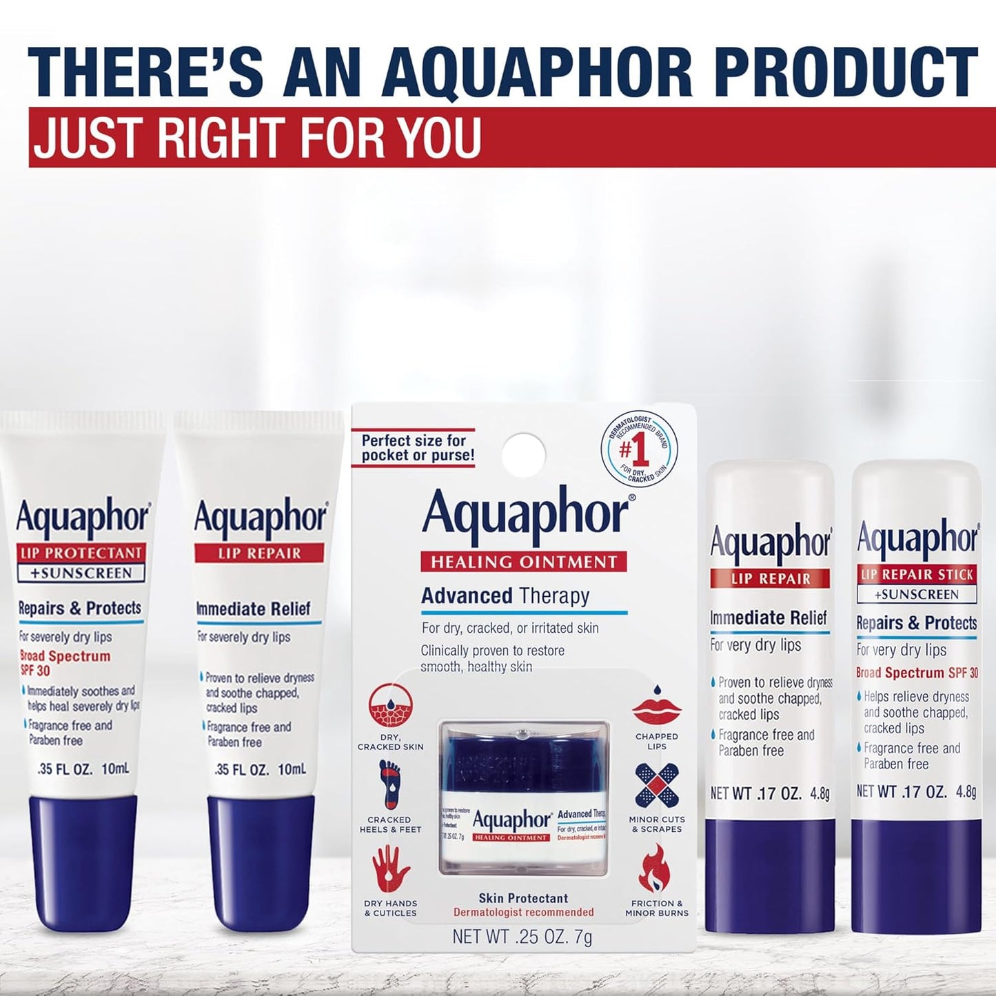 Aquaphor Lip Repair Ointment, Moisturizing Lip Balm Pack, Relieves Dry