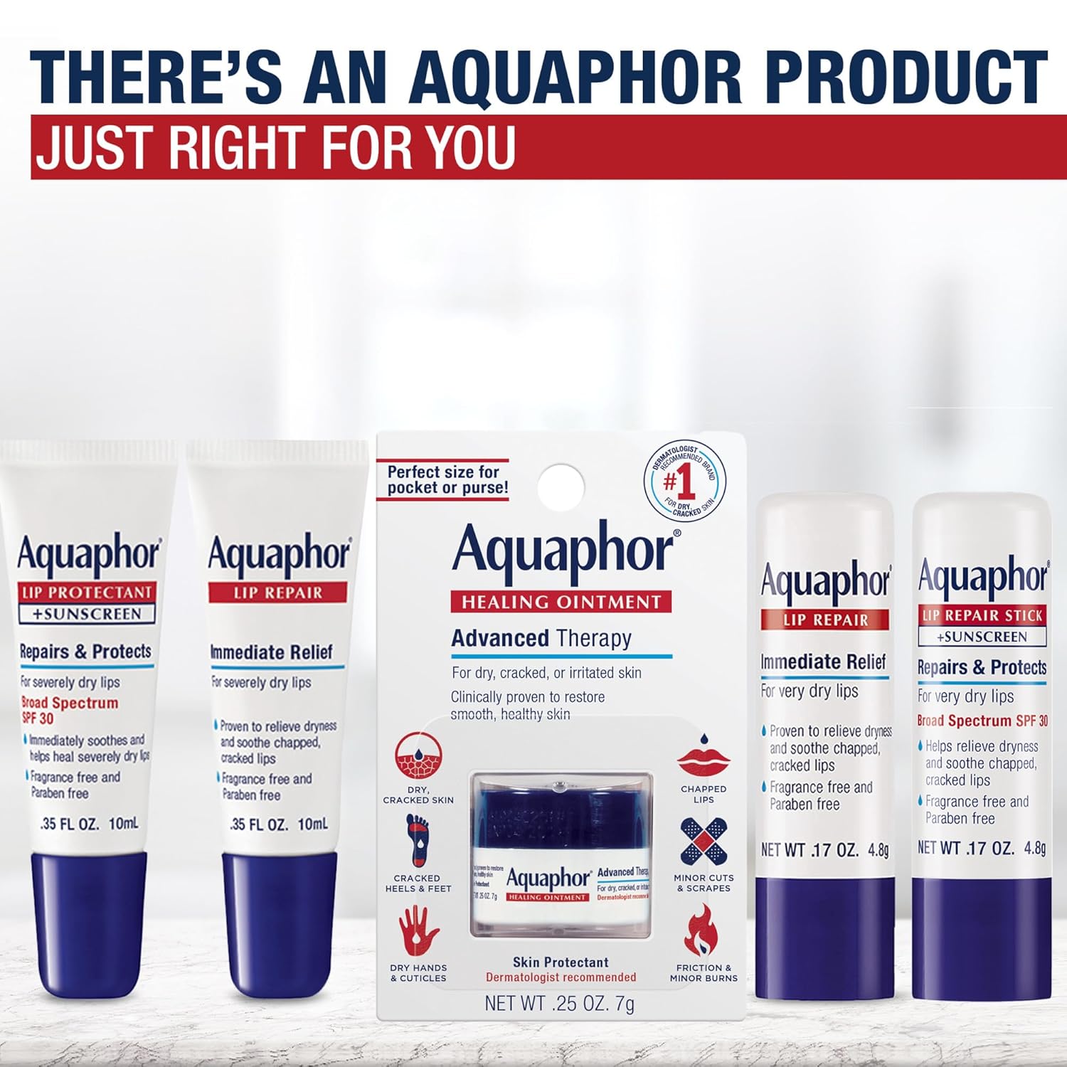 Aquaphor Lip Repair Ointment, Moisturizing Lip Balm Pack, Relieves Dry