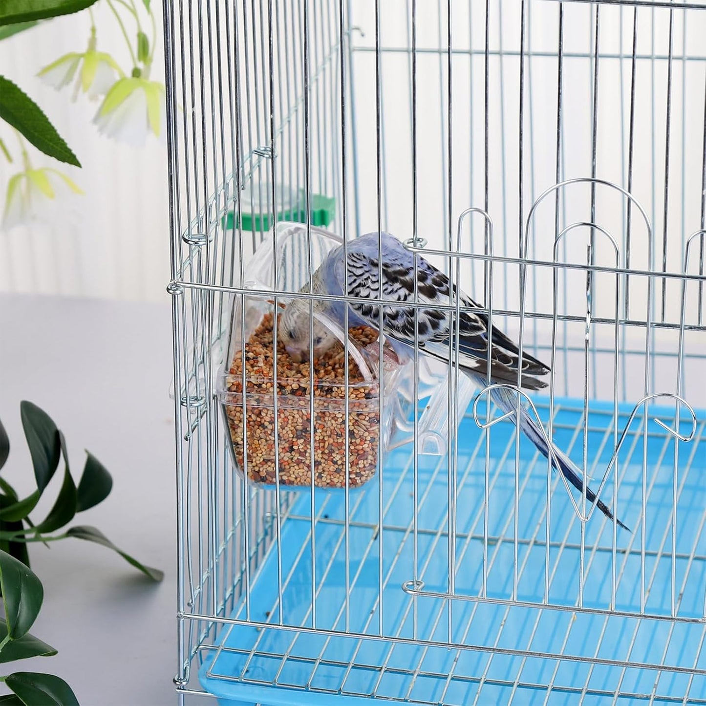 IBWell 2 Pack Clear Water Bowl and Food Container - Bird Cage Feeder W