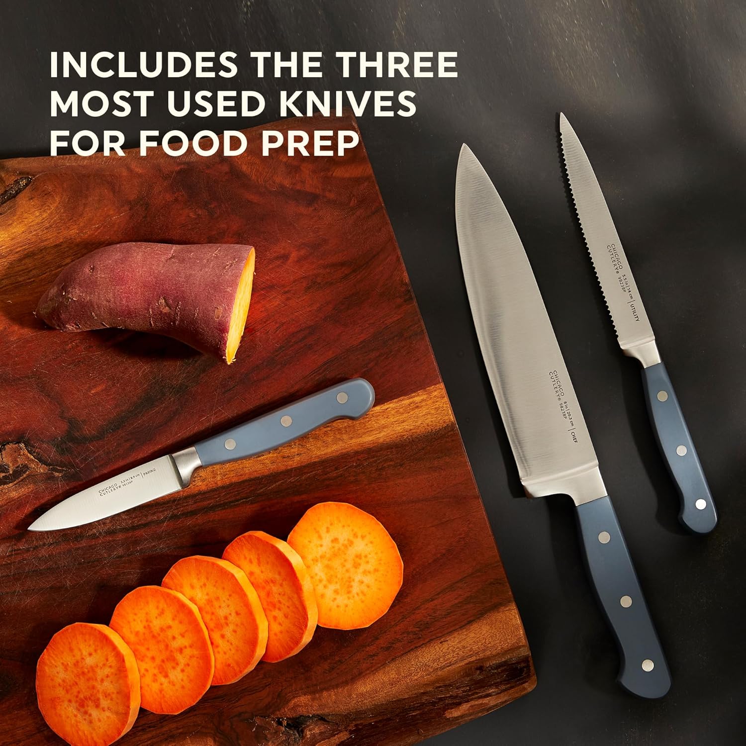 Chicago Cutlery Halsted (3-PC) Cutlery & Wooden Block Set, Ergonomic H