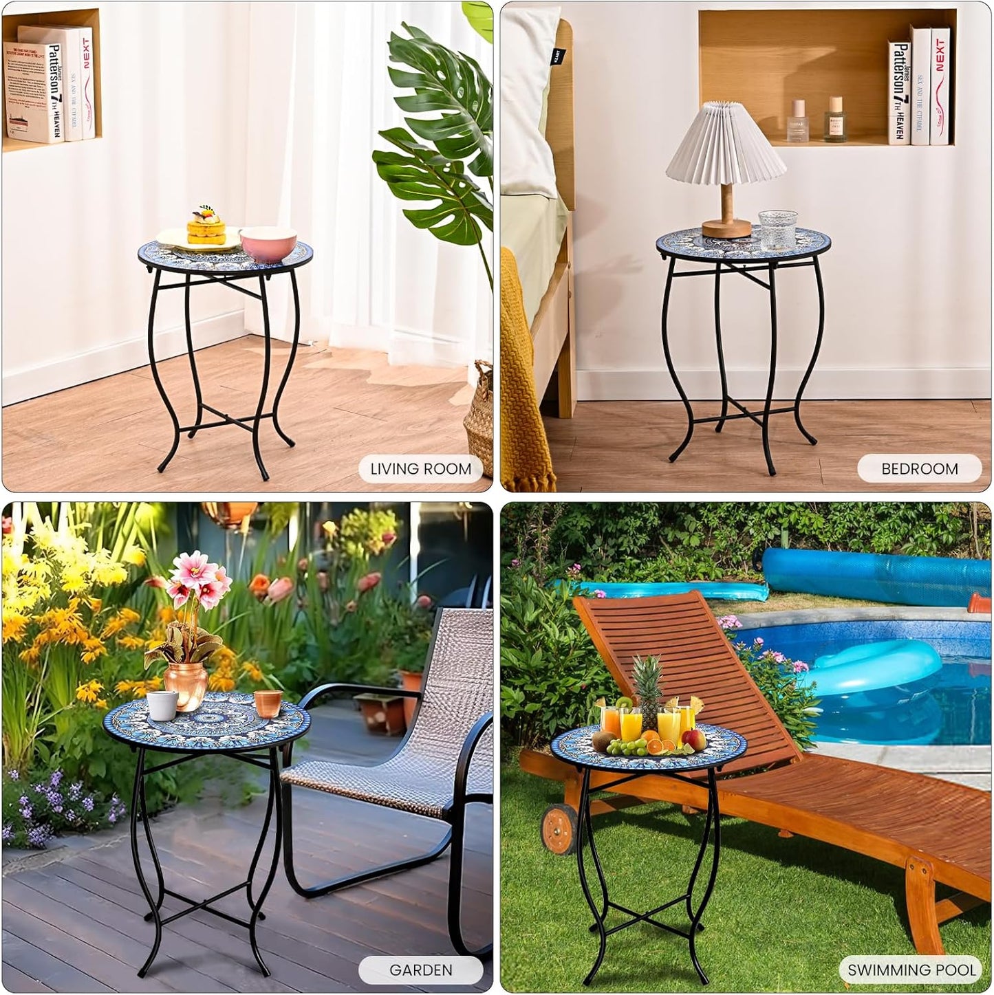 Metal Outdoor Side Table,14" Diameter Round Plant Stand for Flower Pot