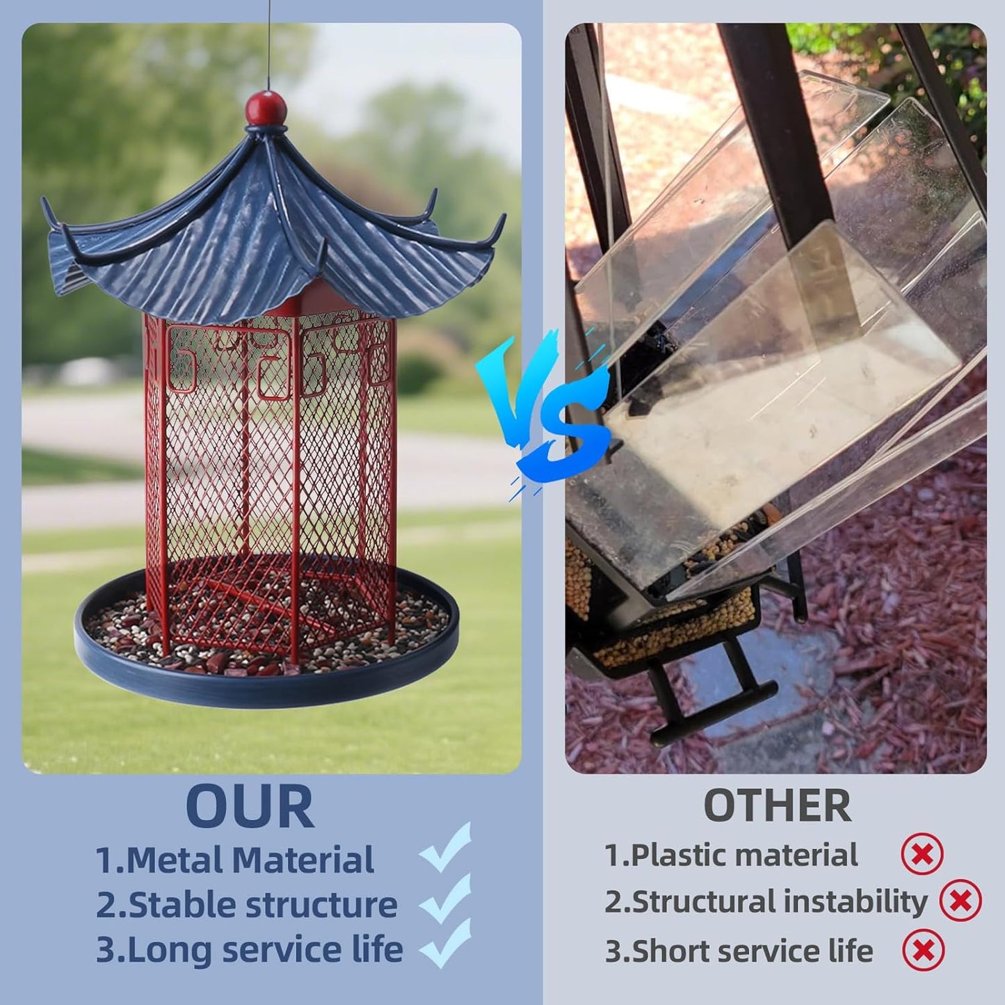 Chinese Style Metal Bird Feeder, Vintage Hanging Caged Bird Feeders for Outdoors, Garden Décor, for Patio, Balcony, and Yard, Large Capacity for Wild Birds, Hummingbird Feeder with Roof&Tray