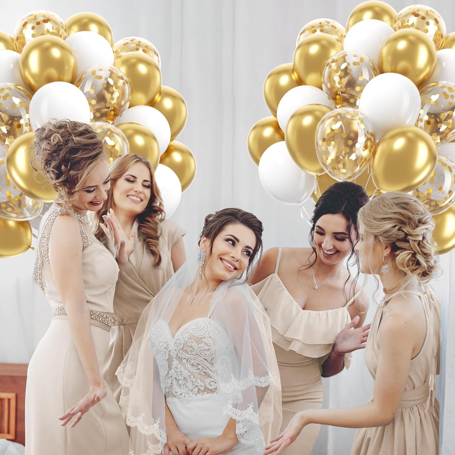 60pcs Gold and White Balloons 12inch, White and Gold Balloons with Met