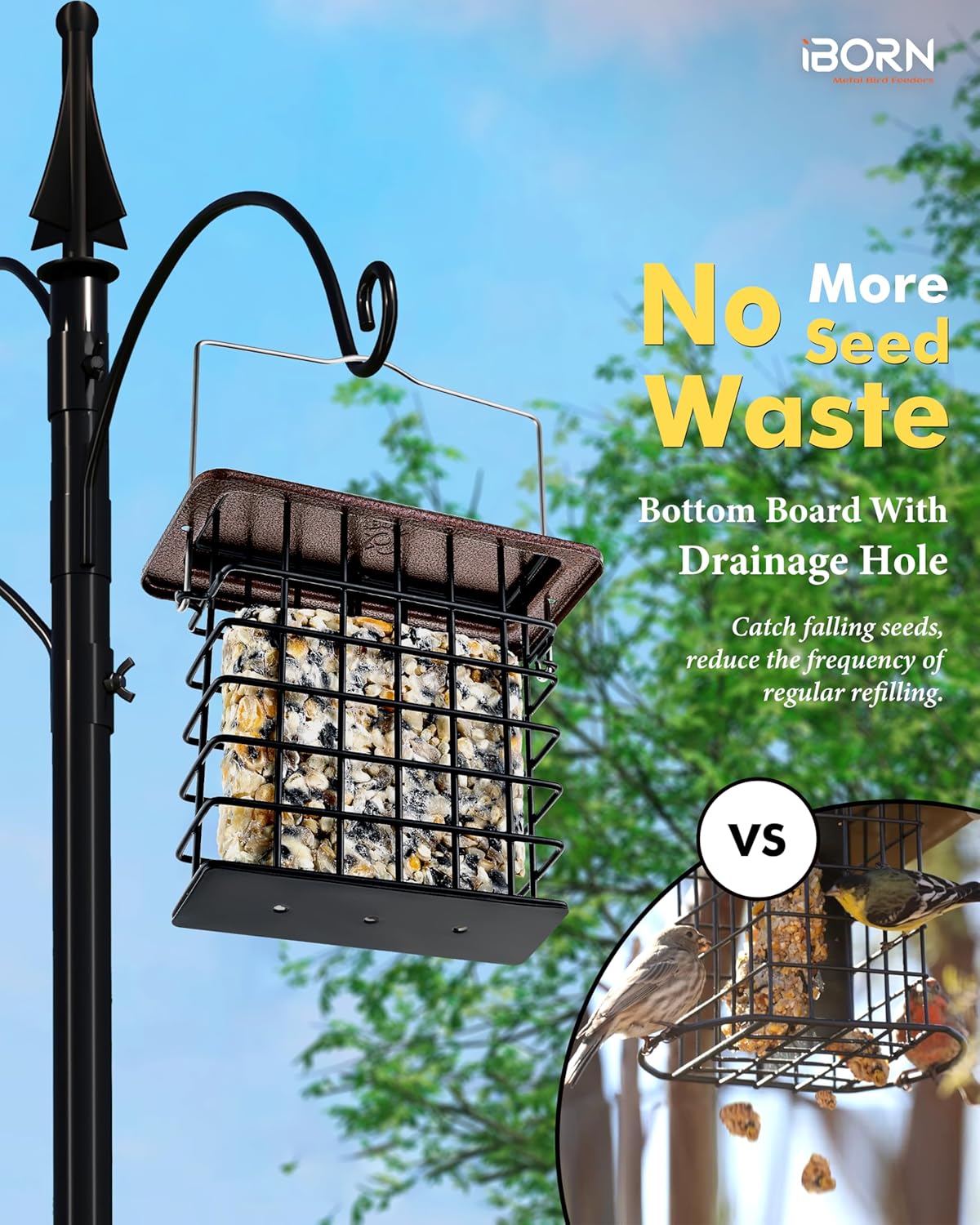 iBorn Suet Feeder Suet Bird Feeders [Single Capacity] for Outside Hang