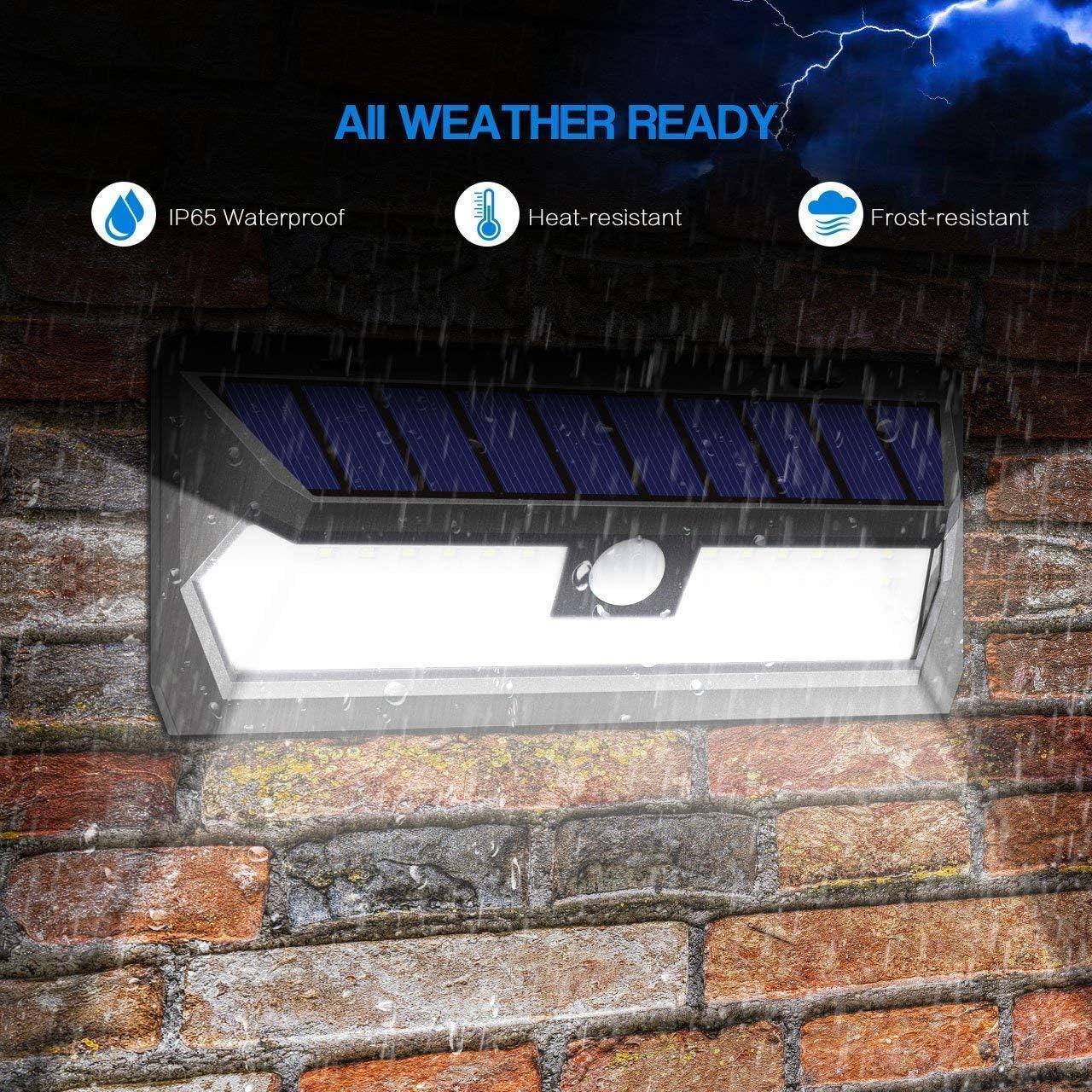 2pack 62LED Solar Light Garden 39ft Infrared Sensor 3 Lighting Mode Security IP65 Waterproof Outdoor Wall Street for Porch Garage Front Door