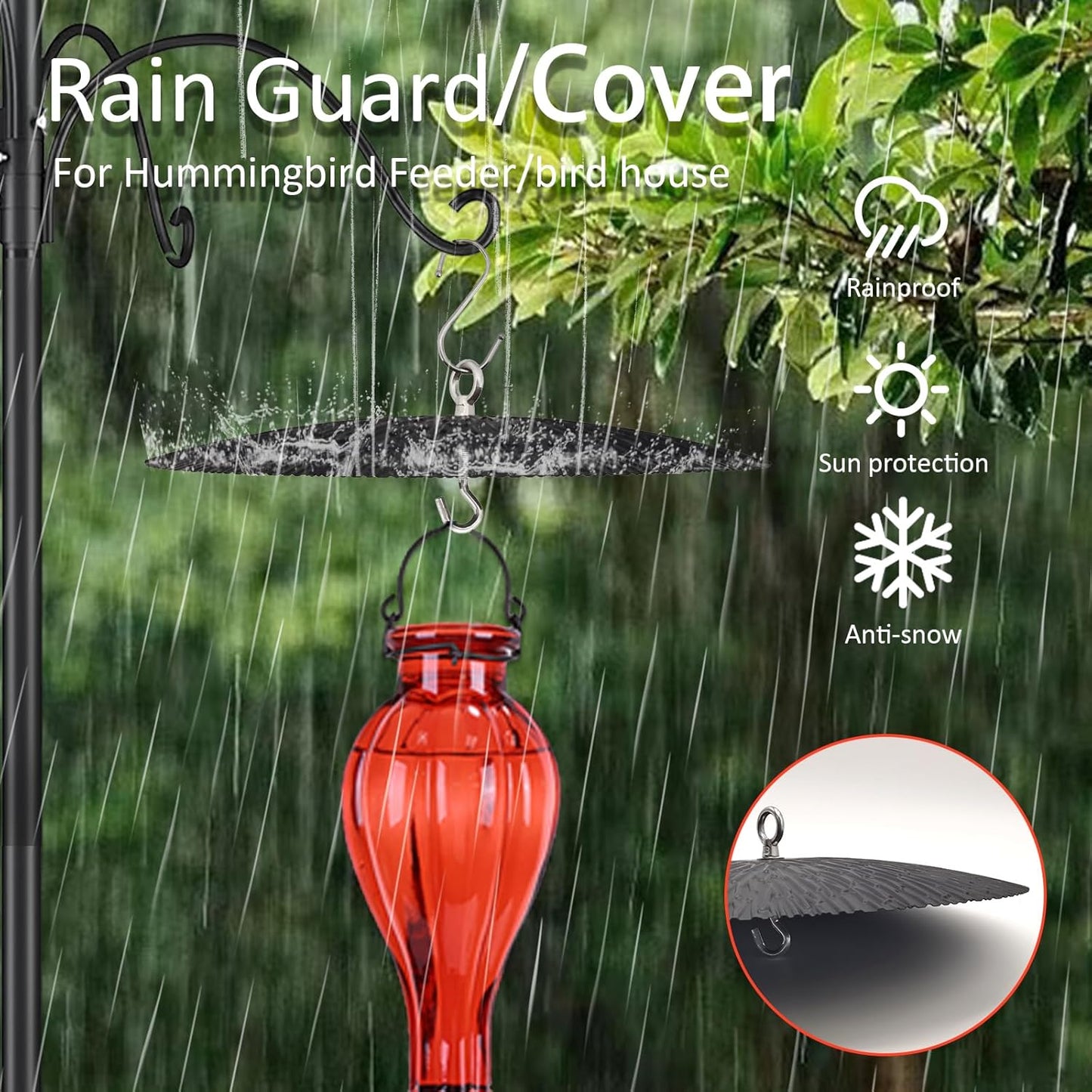 Metal Bird Feeder Rain Guard，13" Handing Hummingbird Feeders Baffle for Outside, Black Weather Guard for Backyard Or Garden (Black-1 Pack)
