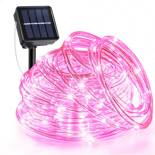 33FT 135 LED Solar Rope Lights Outdoor Waterproof, Pink Solar String Lights for Outside 8 Modes, Solar Powered Fairy Light for Pool Backyard Trampoline Patio Garden Tree Decorations