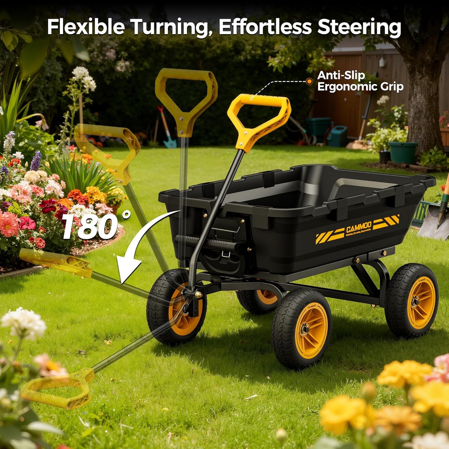10in NO-FLAT TIRES 900lb Heavy-Duty Garden Dump Cart DIY Expandable Ca