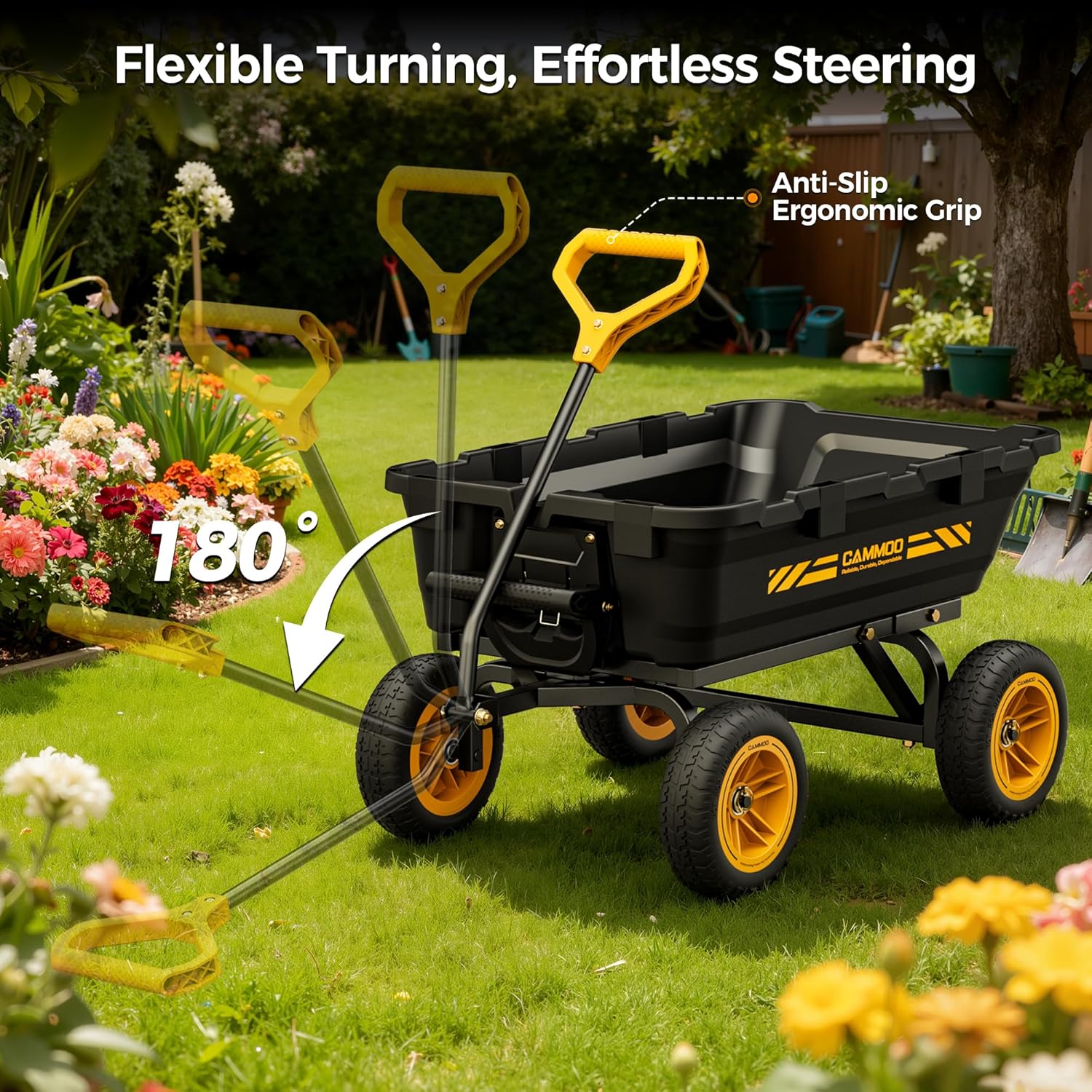 10in NO-FLAT TIRES 900lb Heavy-Duty Garden Dump Cart DIY Expandable Ca