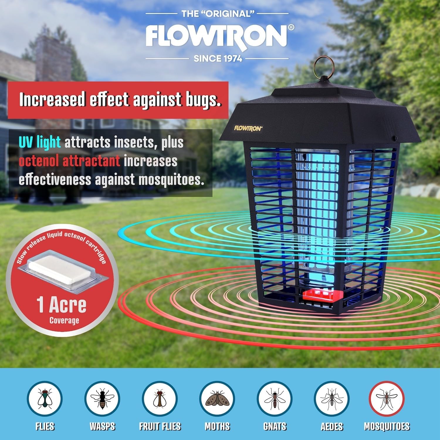 Flowtron Bug Zapper, 1 Acre of Outdoor Coverage with Powerful 40W Bulb