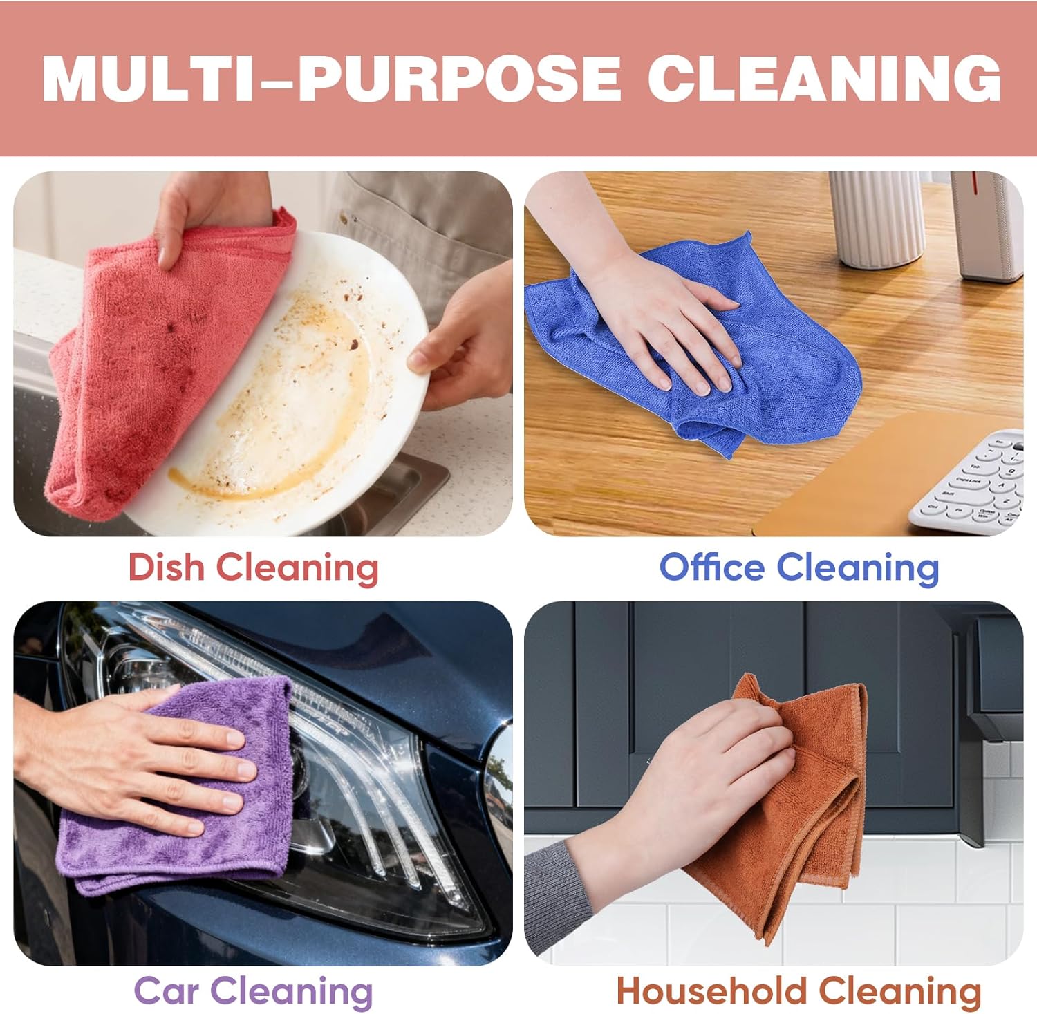 10 Colors Microfiber Cleaning Cloths, 10 Pack Assorted Cleaning Rags, 