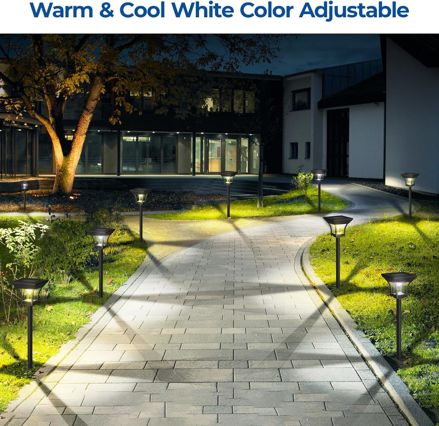 CINOTON 12 Pack RGBCW Solar Pathway Outdoor Lights, 3 Lighting Modes S