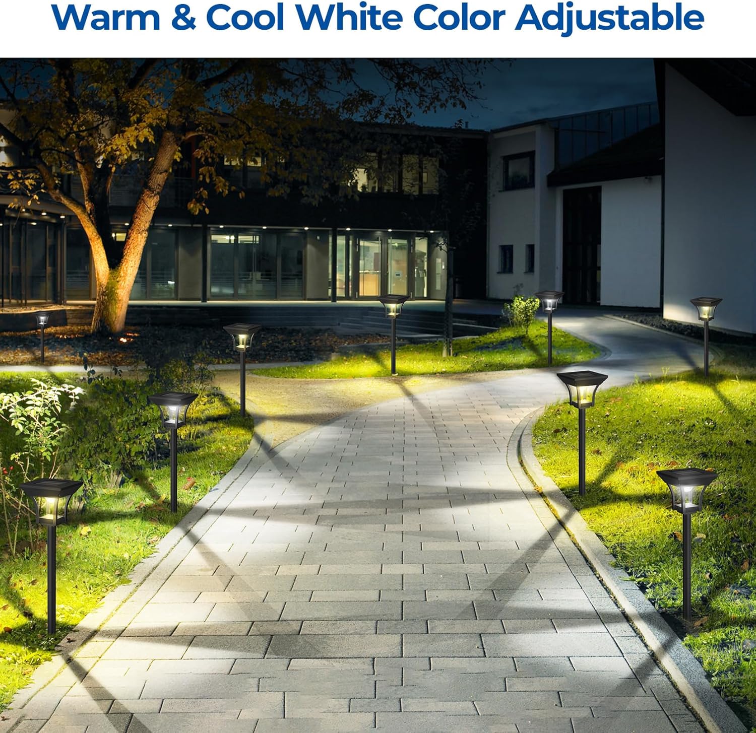 CINOTON 12 Pack RGBCW Solar Pathway Outdoor Lights, 3 Lighting Modes S