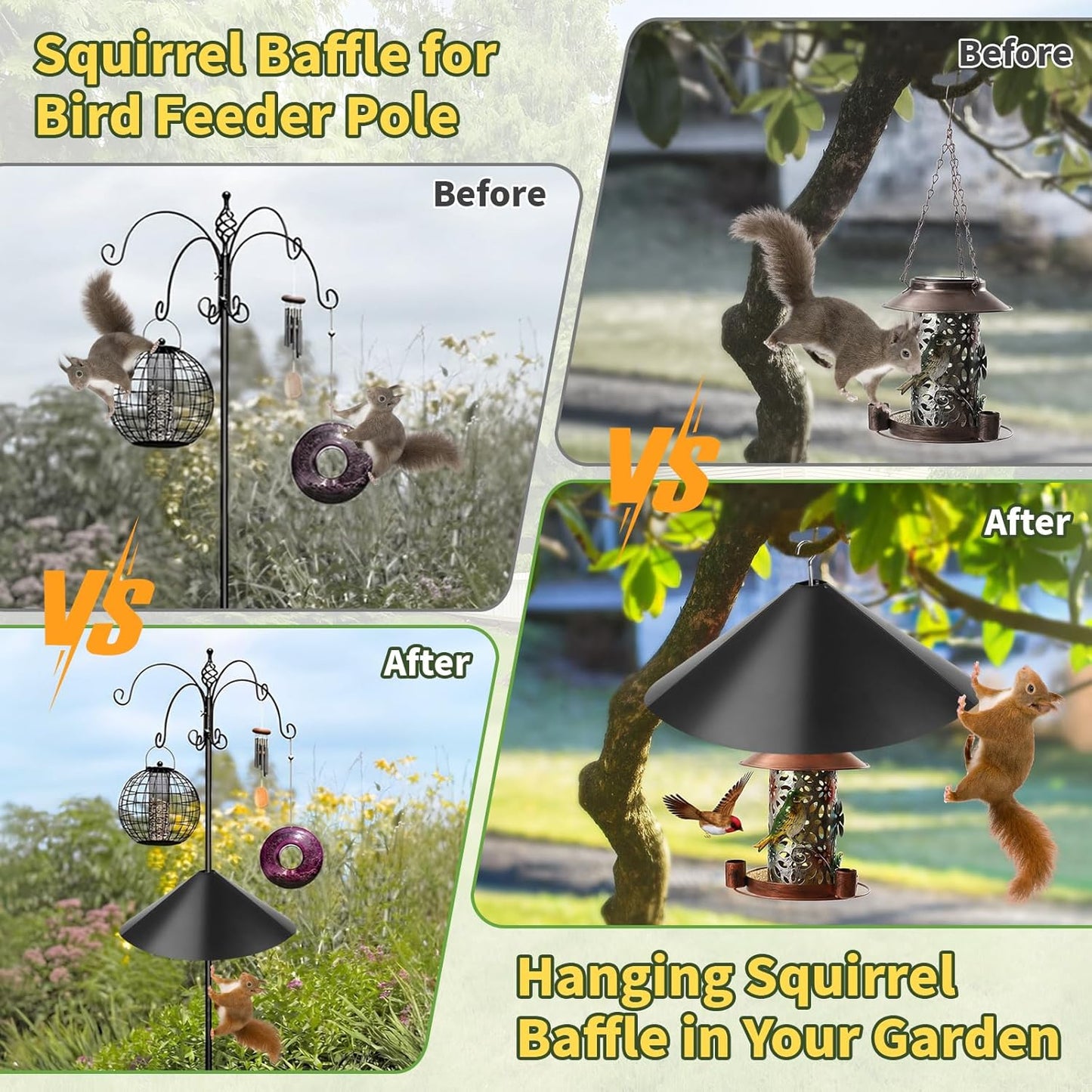 19 Inch Metal Squirrel Baffle,Squirrel Guard for Bird Feeder Without Screws Assemble,Hanging Baffle Outdoor Protect Bird Feeders and Pole Mount from Raccoon Squirrels Rodents