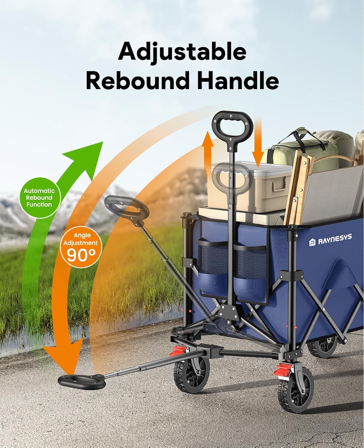 Wagon Carts Foldable, 180L Collapsible Foldable Wagon with 330lbs Weight Capacity, Heavy Duty Utility Cart with Drink Holders and Brakes for Beach Camping Shopping Sports Wheelbarrows, Blue