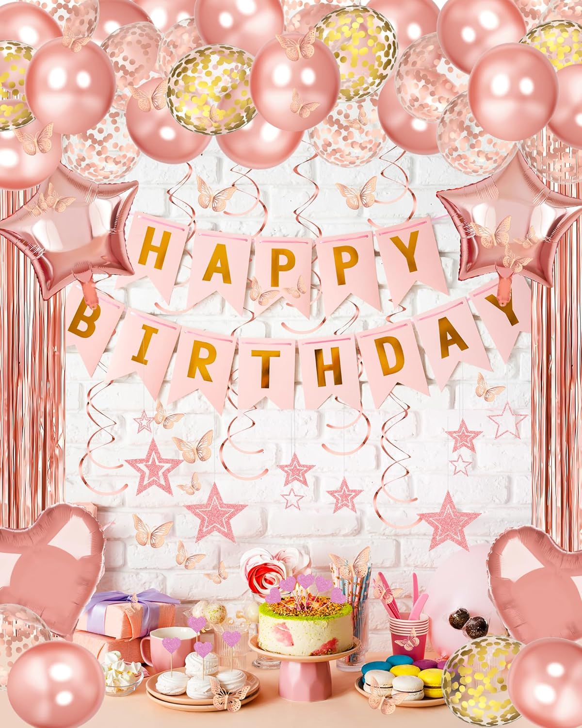Rose Gold Happy Birthday Party Decorations, Happy Birthday Banner, Ros