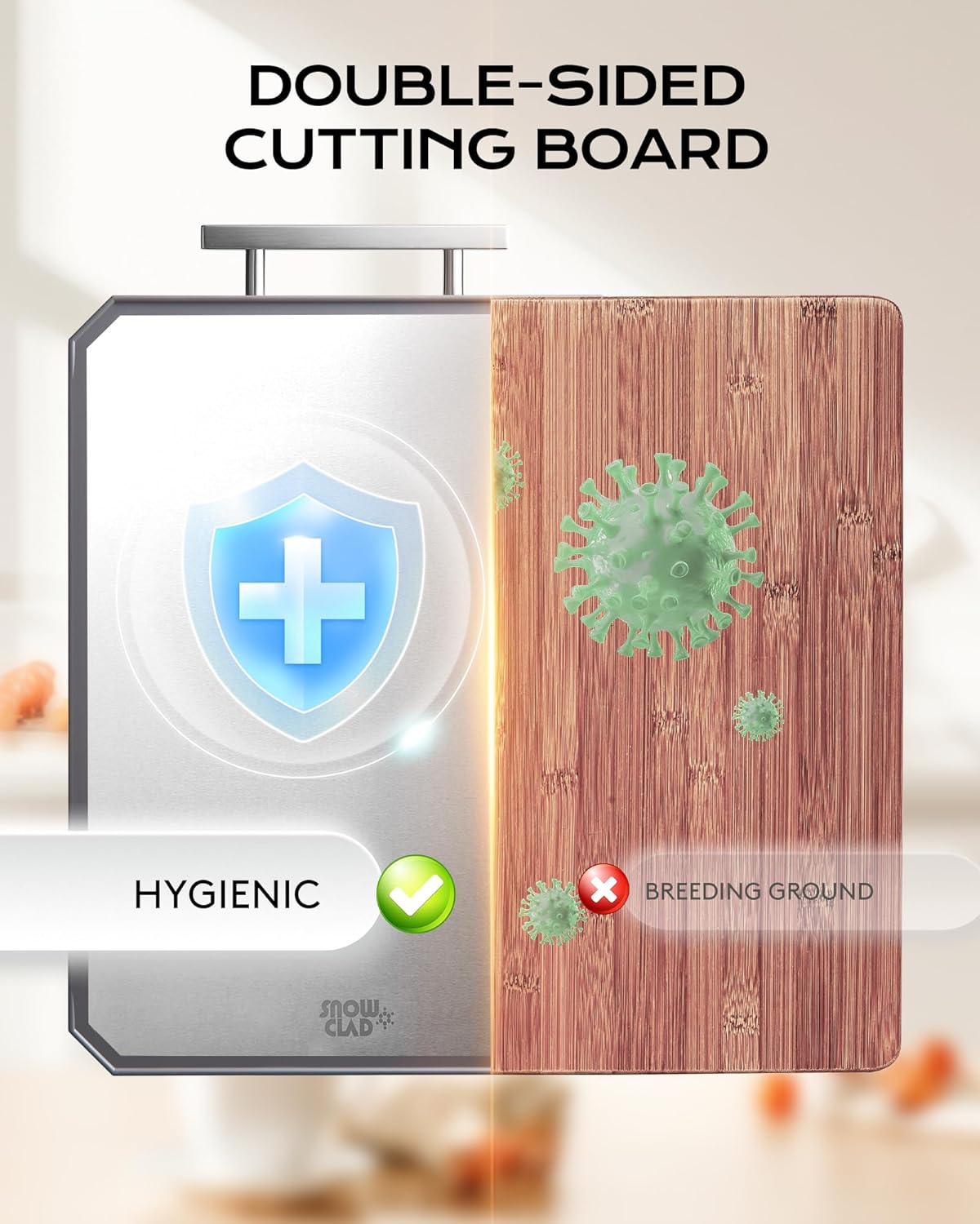 SNOWCLAD Stainless Steel Cutting Board,Double Sided Steel Bread Boards