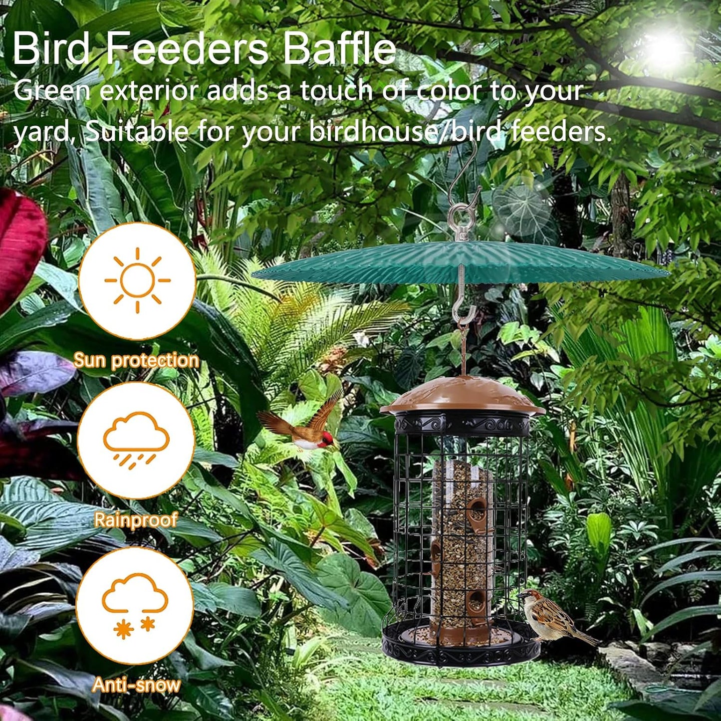Bird Feeder Baffle，Humming Bird Feeders Cover for Hanging,13 inch Metal Squirrel Baffle Shield for Outside(Green(Green,1 Pack)