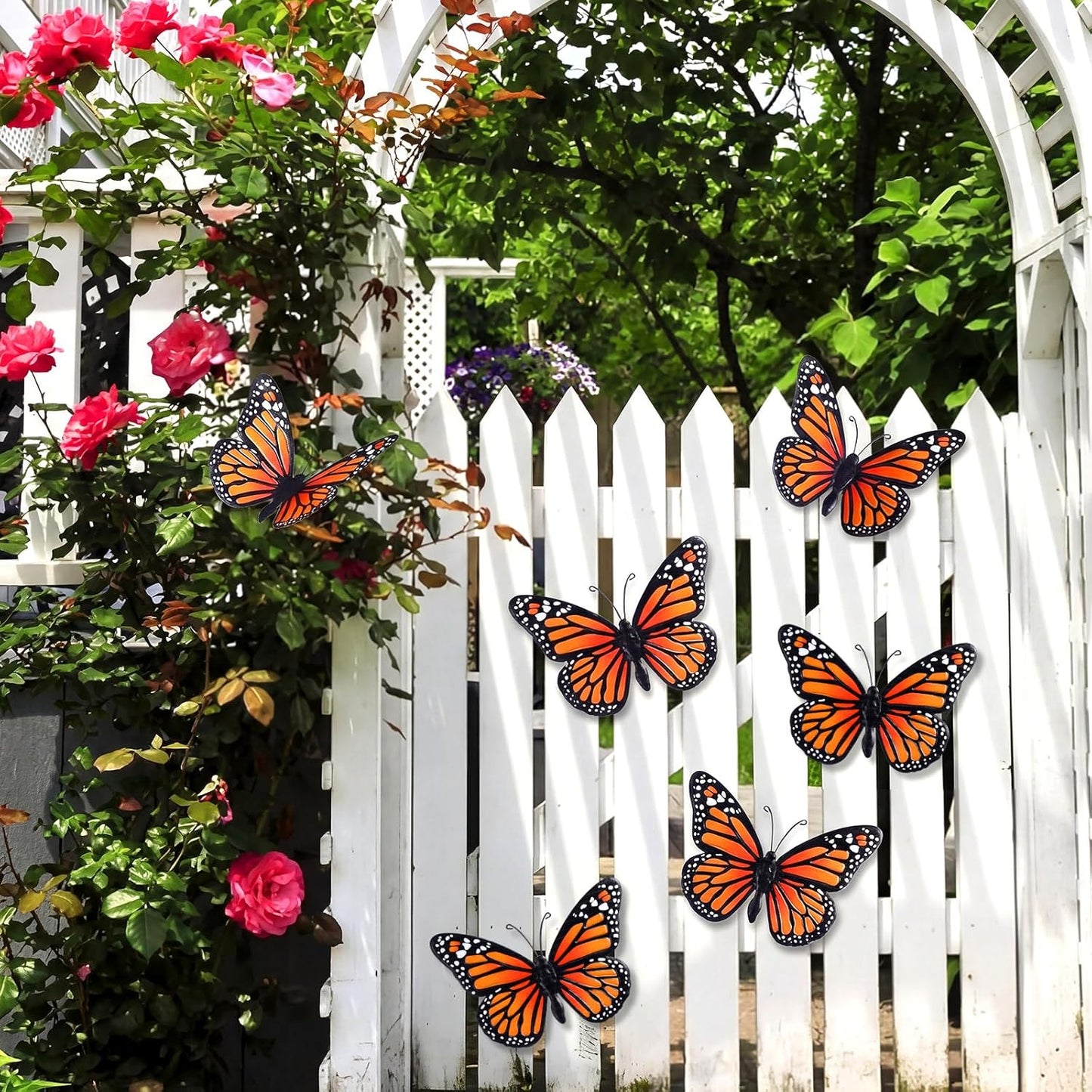 Chunful 6 Pcs 3D Metal Butterfly Wall Art Decorations 9.7 x 6.7 Inch Monarch Butterflies Wall Sculpture Hanging Sticker for Outdoor Fences Patio Yard Fence Garden Metal(3 Styles)