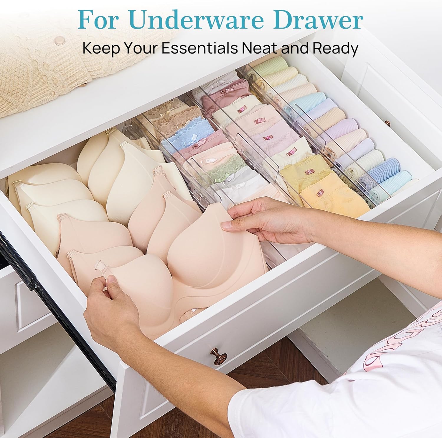 Vtopmart 12 Pack Drawer Dividers for Clothes, 4" High 10.2"-16.5" Adju