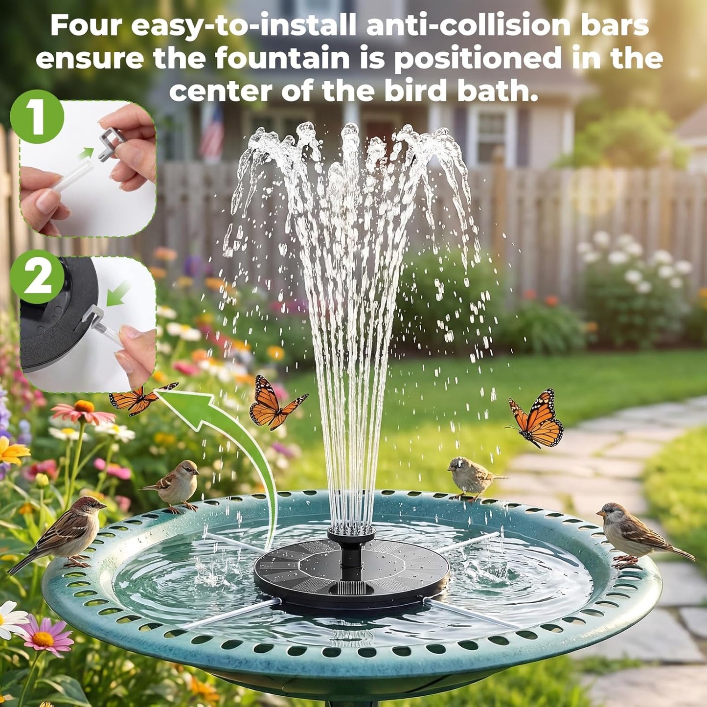 AISITIN Solar Fountain, Solar Bird Bath Fountains Pump with 6 Nozzles,