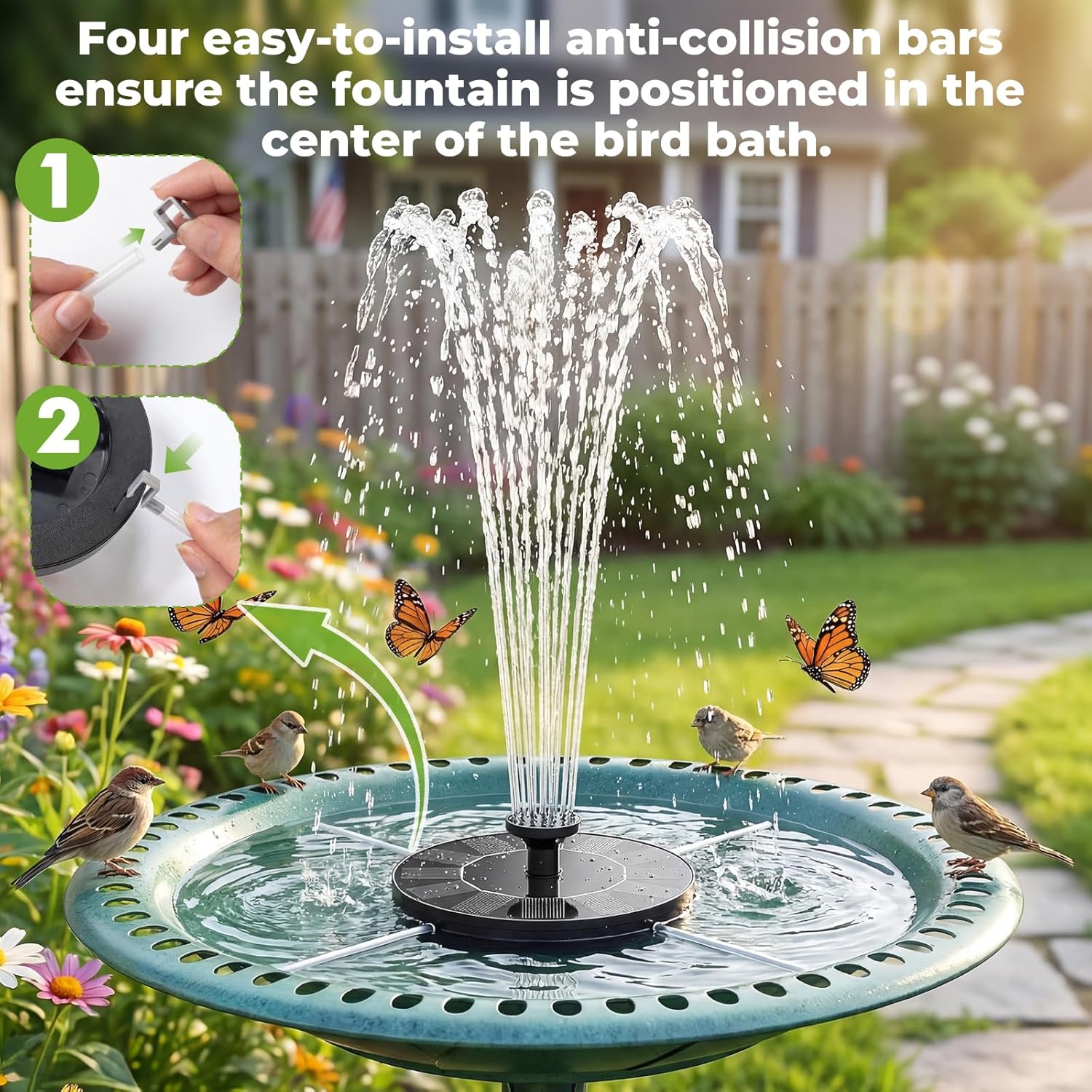 AISITIN Solar Fountain, Solar Bird Bath Fountains Pump with 6 Nozzles,