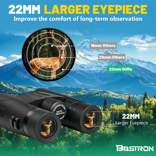 8x32 Binoculars for Adults - HD BAK4 Prism FMC Lens, Waterproof Large View Clear Vision, Lightweight with Phone Adapter Compact Binocular for Bird Watching Travel Cruise Stargazing Hunting