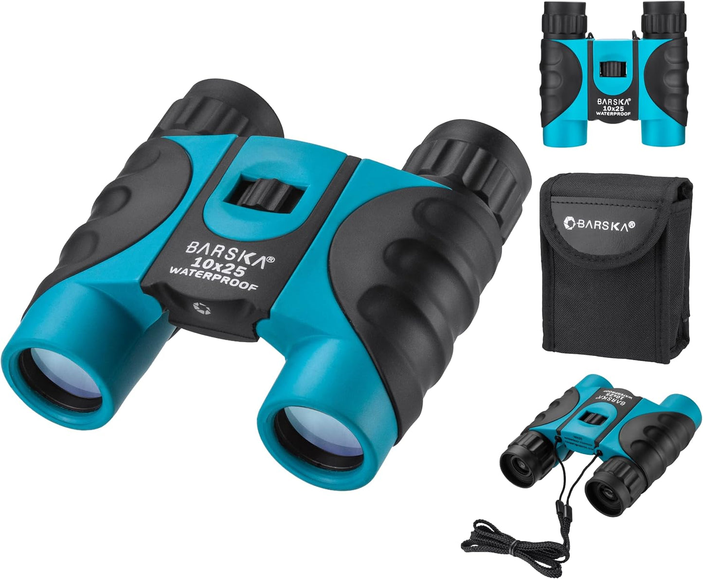 Barska 10x25 Waterproof Binoculars – Compact Blue Binoculars for Bird Watching, Hiking & Sightseeing – BK-7 Roof Prism, Fully Coated Optics, Fogproof, Rubber Armored