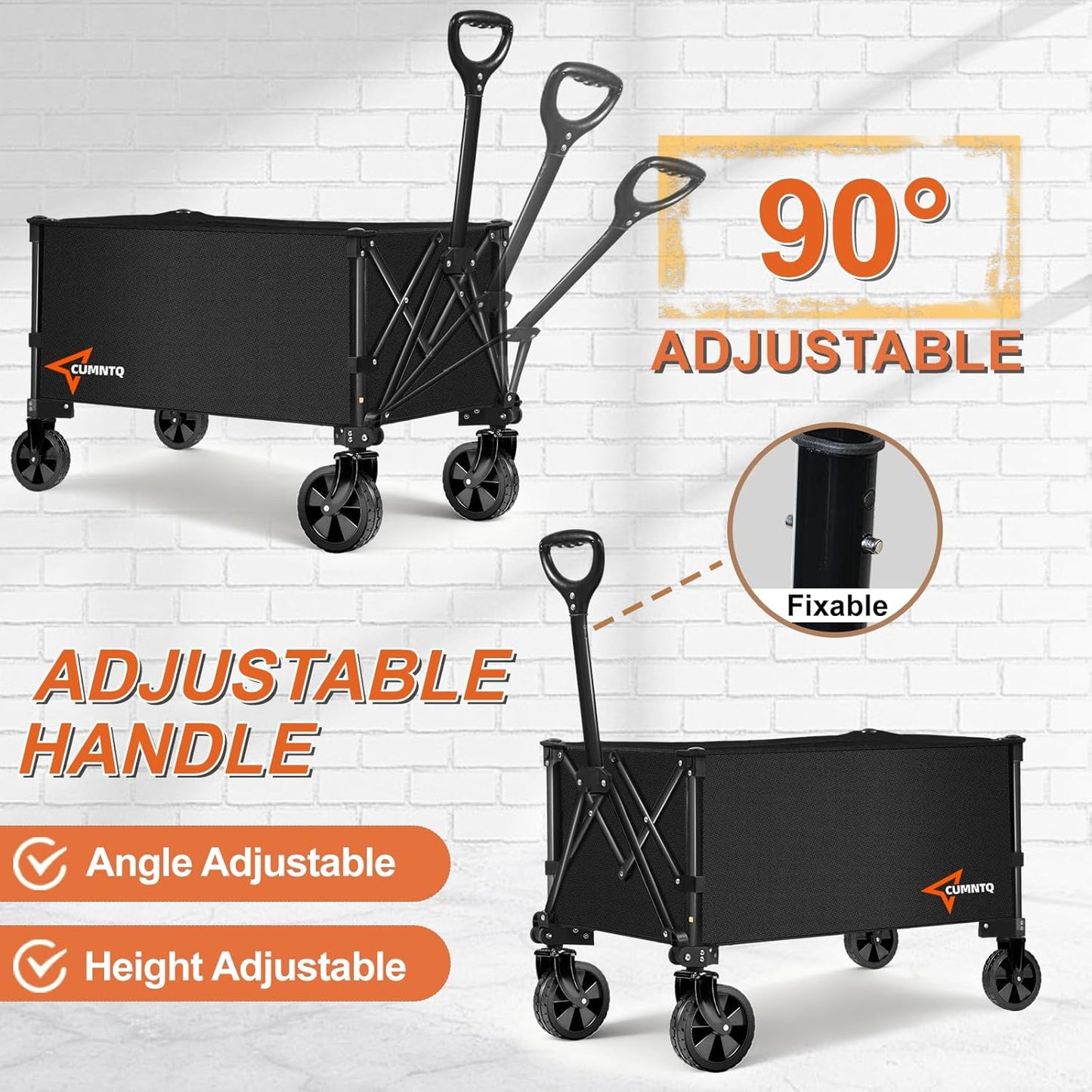 CUMNTQ Wagons Carts Foldable, 350lbs Weight Capacity Collapsible Wagon with All-Terrain Wheels, Grocery Cart on Wheels for Shopping Camping Garden Sports Beach Black