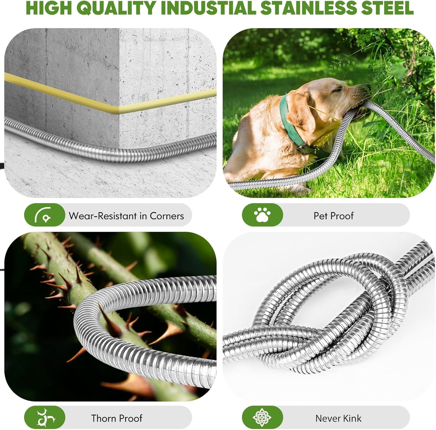 Garden Hose 50ft, Stainless Steel Water Hose with 10 Function Nozzle F