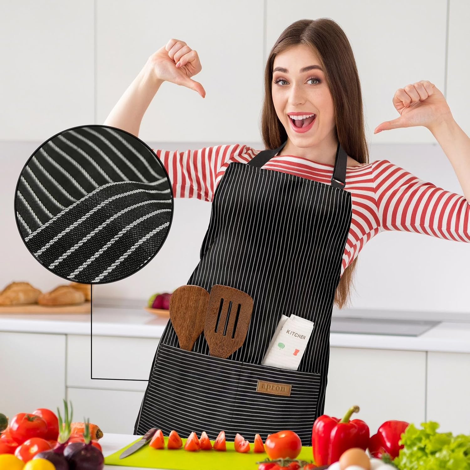 2 Pack Adjustable Bib Apron with 2 Pockets Chef Cooking Kitchen Restau