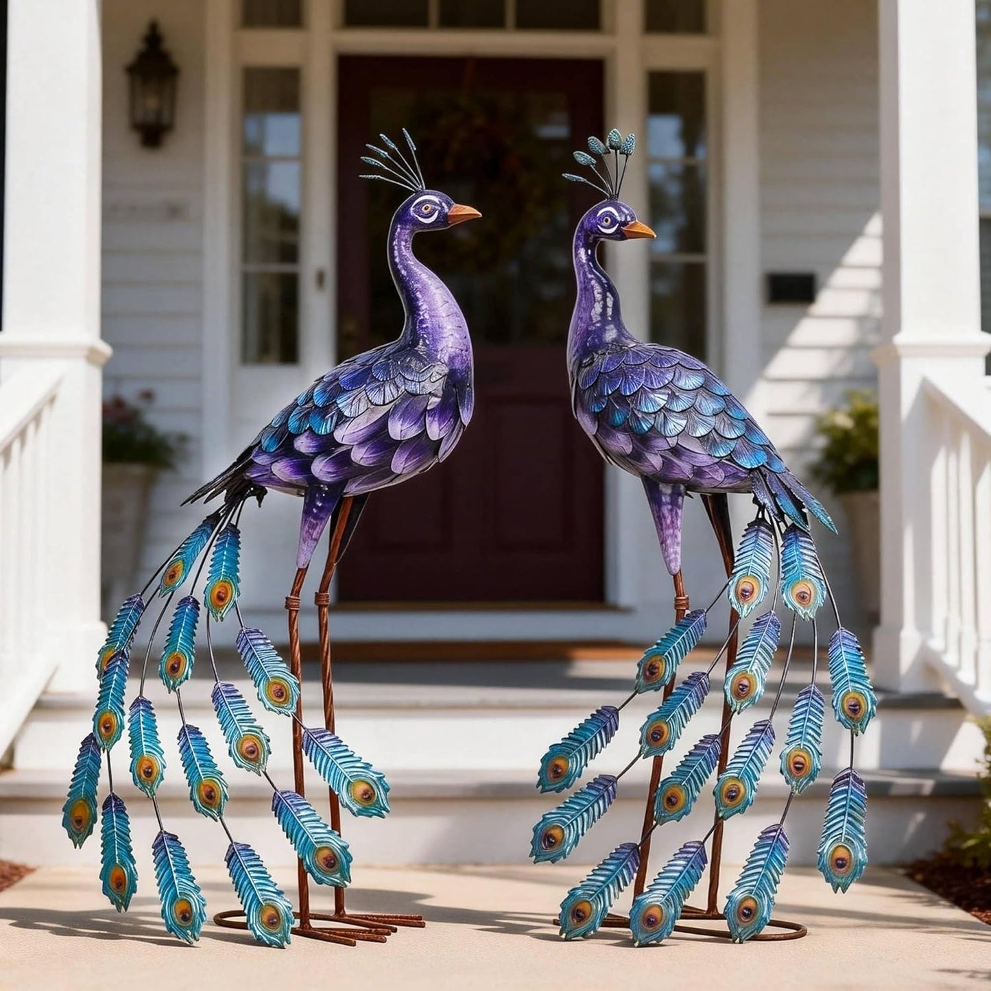 Kircust Purples Peacock Garden Statue and Sculpture, Metal Peacocks Ya