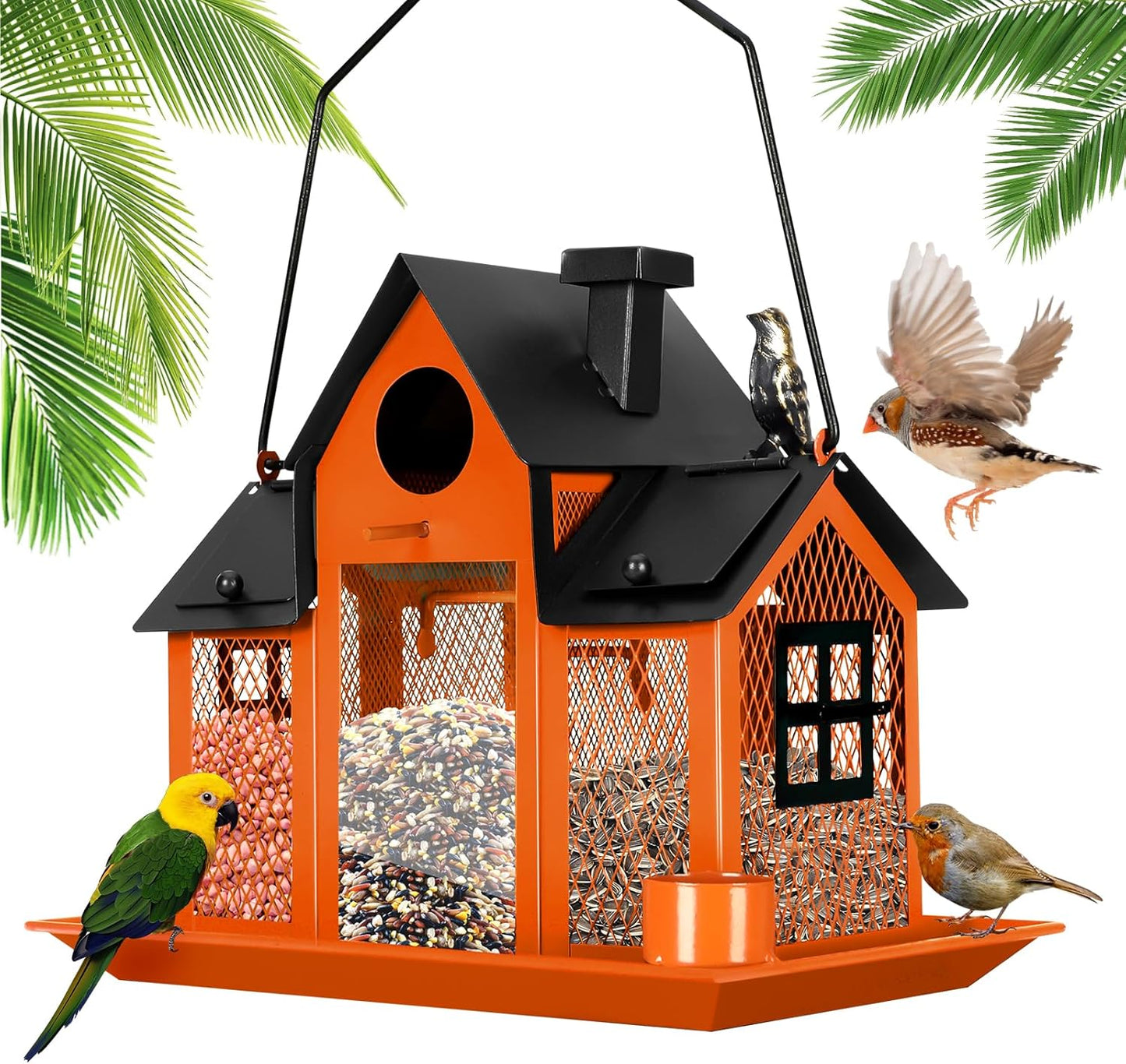 Solar Bird Feeders House for Outside Hanging, Metal Wild Bird Feeder f