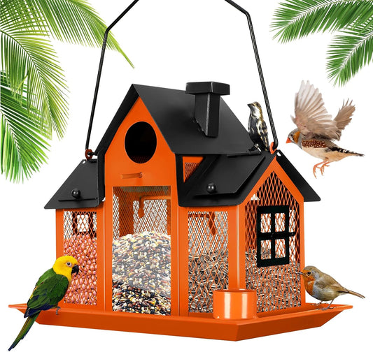 Solar Bird Feeders House for Outside Hanging, Metal Wild Bird Feeder f