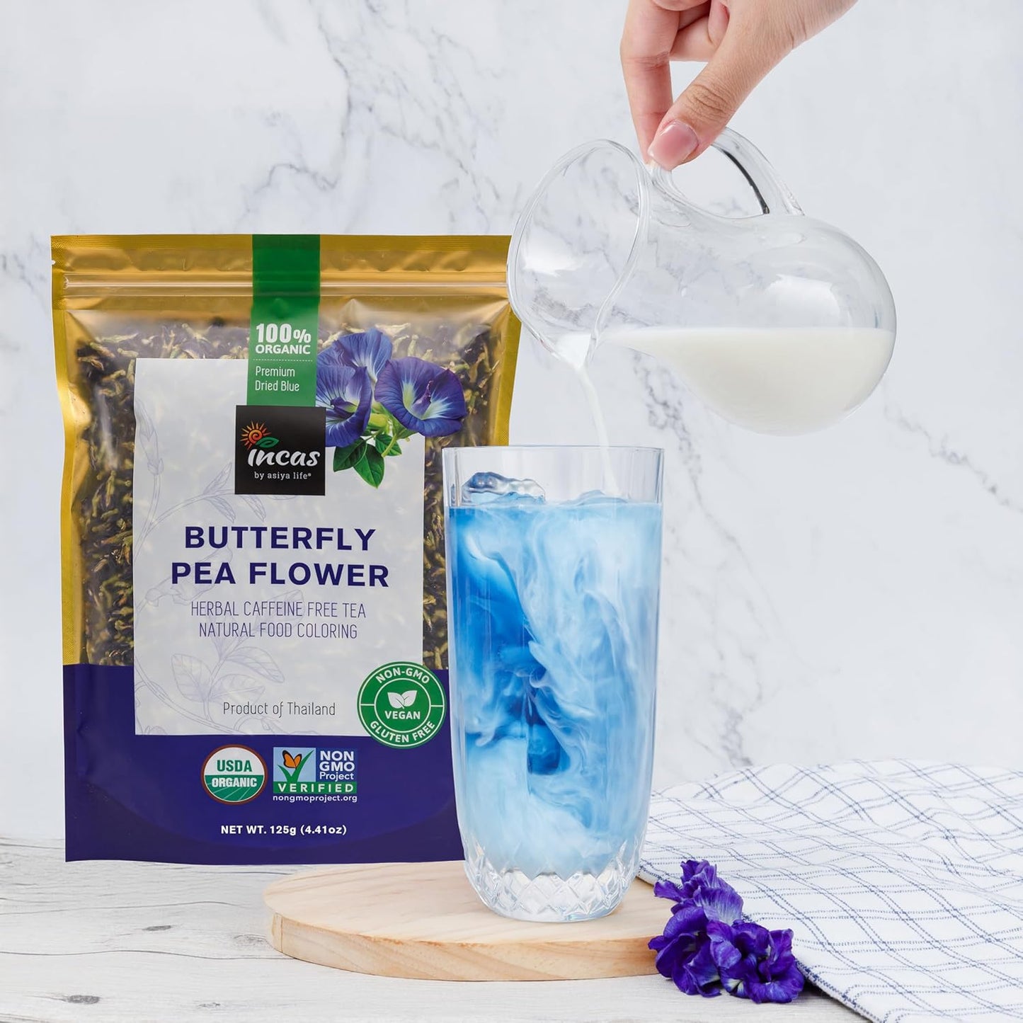 INCAS 100% USDA Organic Butterfly Pea Flower 4.41 oz (375+ Cups) DIREC