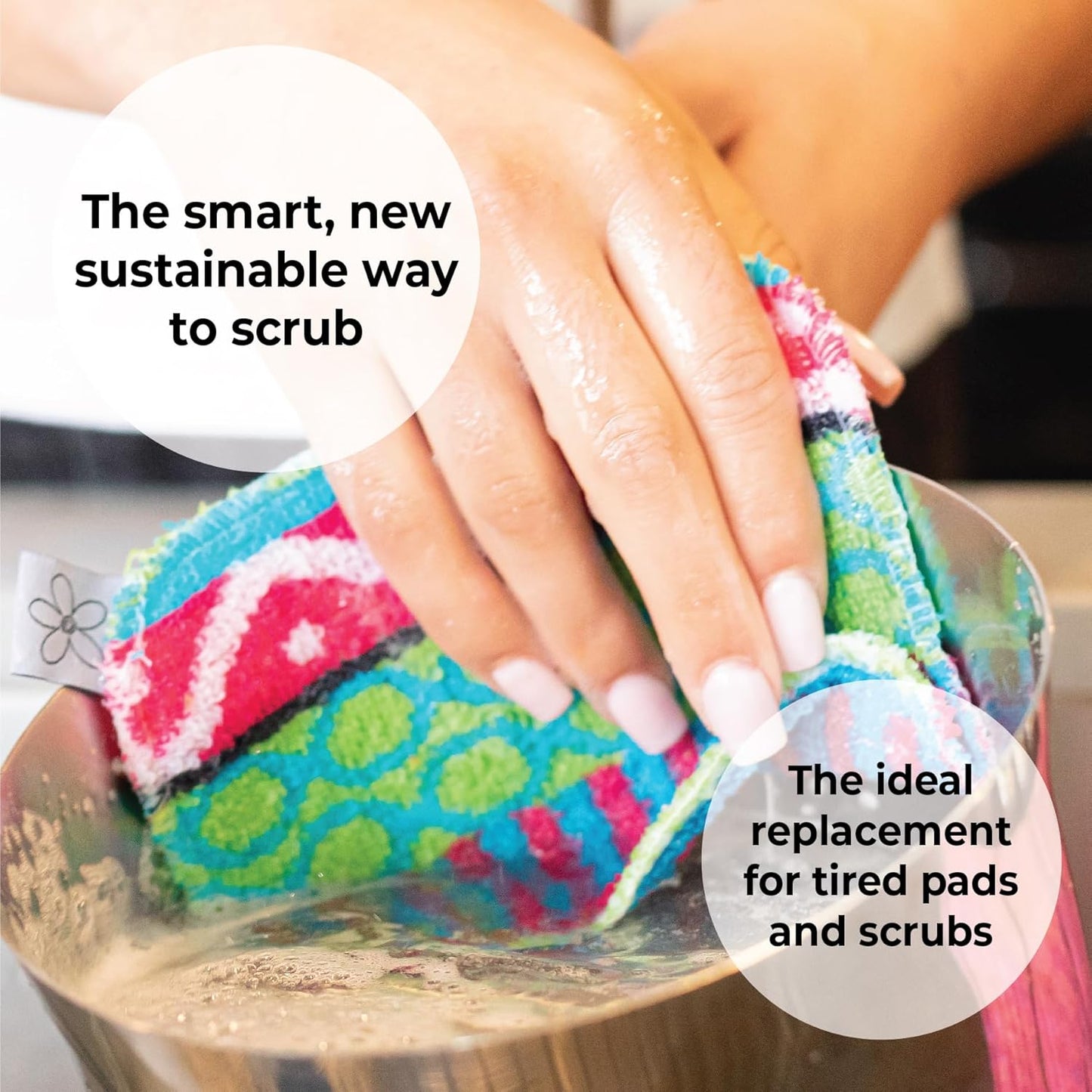 Skoy Scrub, 2-pack Reusable, Non-Scratching Dish Scrubber for Kitchen and Household Cleaning, Planet-Friendly, Dishwasher Safe Soft Scrub, Assorted Colors and Designs