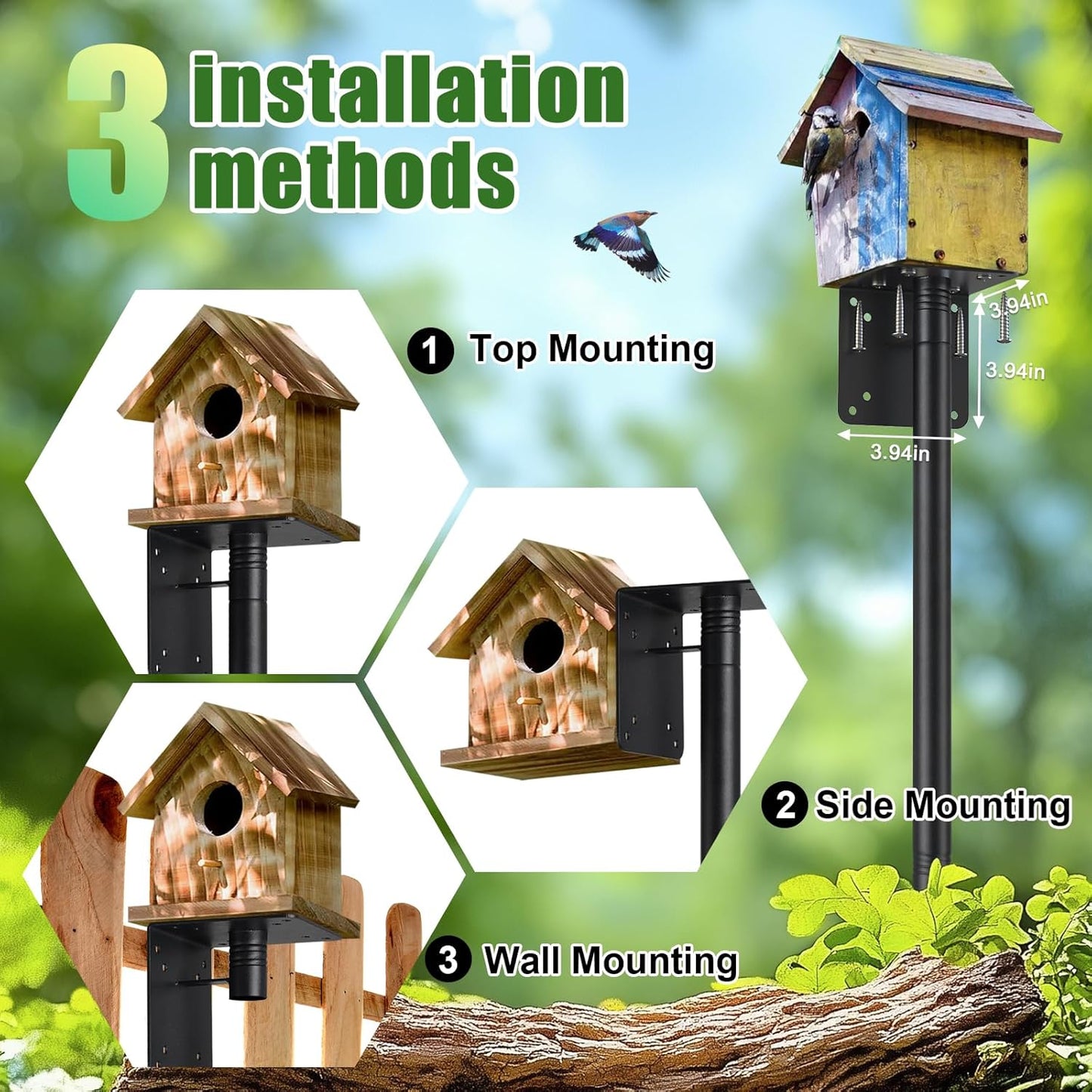 Bird Feeder Pole for Outdoors - 1.2 Inch Thick Metal Stake, Weatherproof Bird Feeder Stand for Yard & Garden - Sturdy Hanging Mount for Birdhouses & Feeders