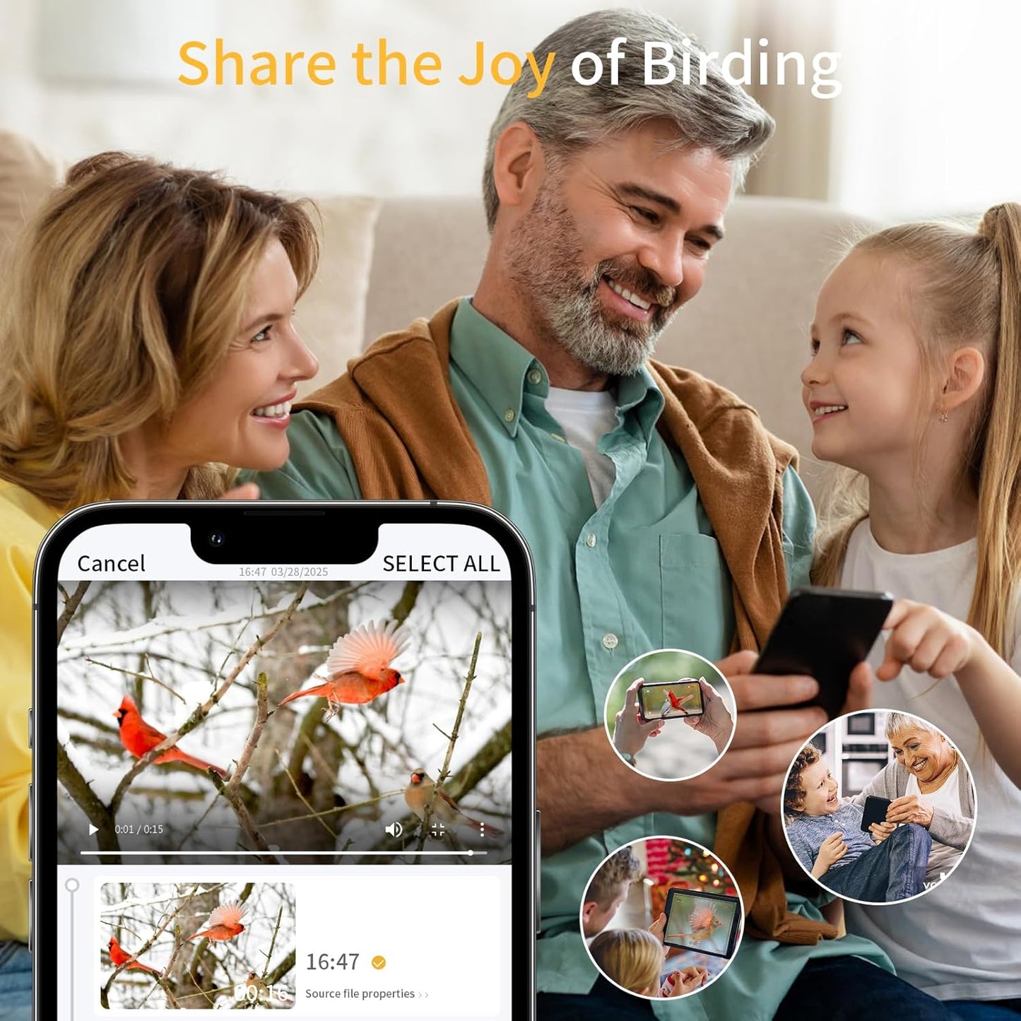 Bird Feeder with Camera,Bird House with Cam for Outside Solar Powered,Weatherproof for Garden,Yard & Lawn,2.4G WiFi Enabled,AI Birds ID,Auto-Records 1080p Videos to Cloud,Thoughtful Gift for Seniors