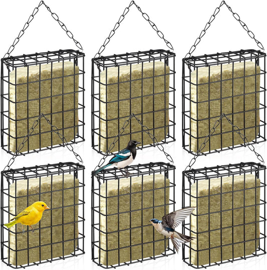 Zhehao 6 Pcs Suet Bird Feeders Outdoor, Hanging Wild Bird Feeder with Single Cake Capacity, Weatherproof Metal Suet Feeder for Garden Yard Outside Decoration, Easy to Clean & Hang (Black)