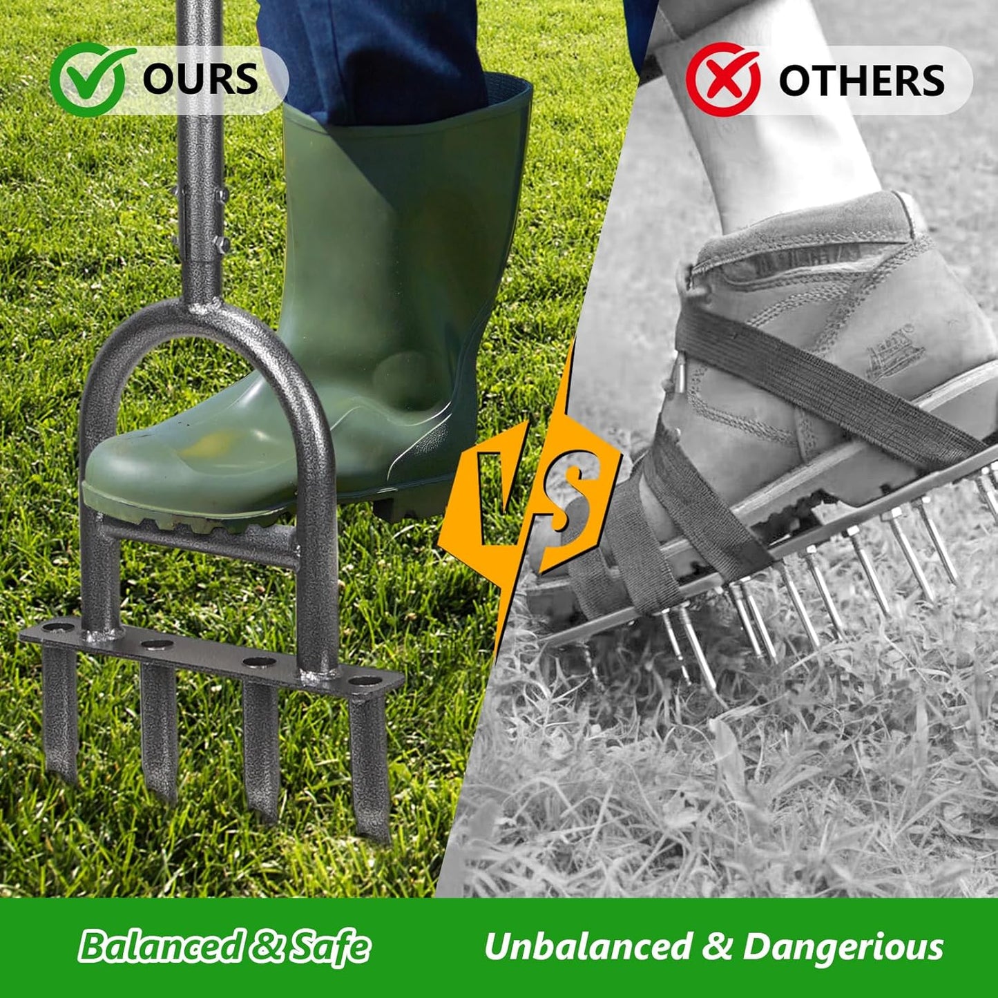 2-in-1 Lawn Aerator Tool - Adjustable Height with 4 Hollow Aeration Ti