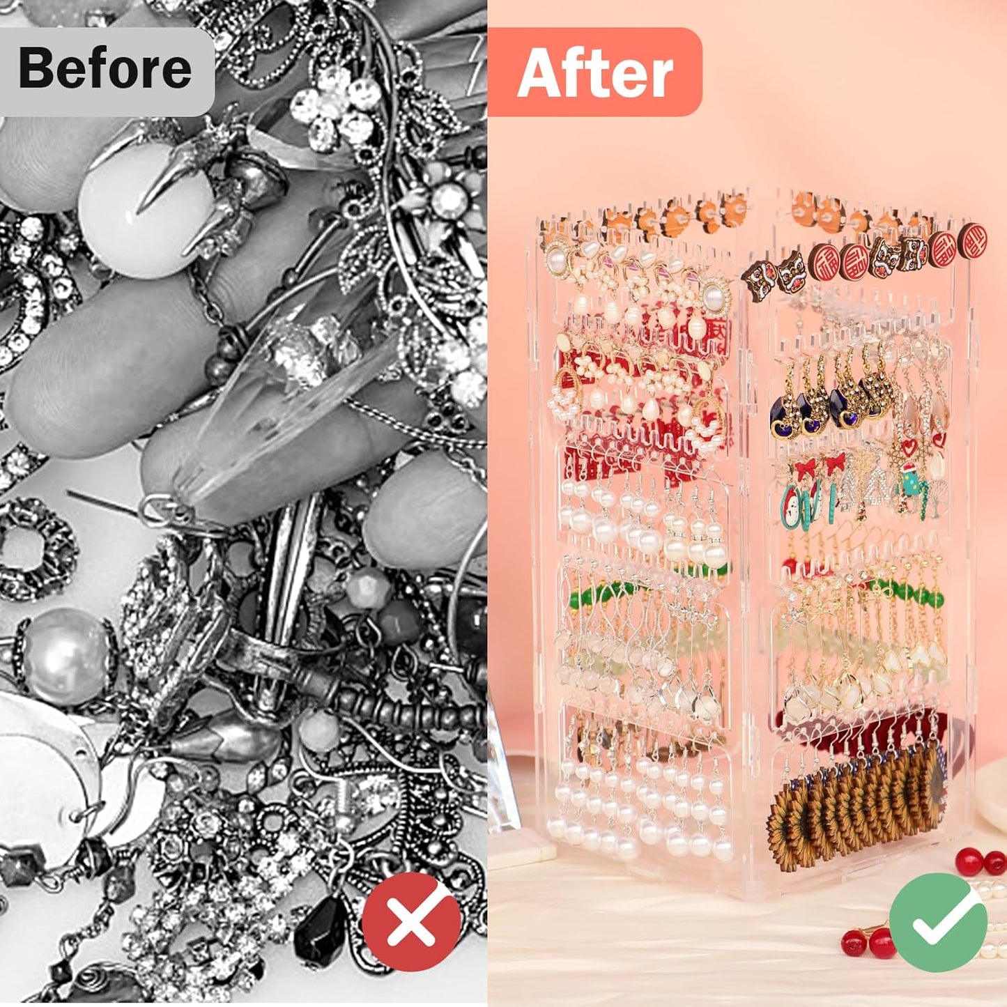 360 Rotating Earring Holder Organizer Stand,5 Tiers Acrylic Jewelry Organizers and Storage,Stud Earring Organizers and Storage,212 Holes and 212 Grooves for Earrings Necklaces chain bracelet