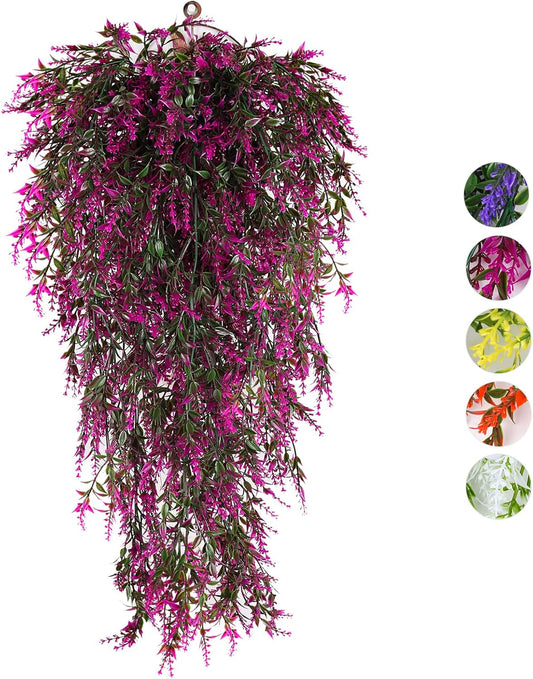 RECUTMS Artificial Hanging Plants, Faux Hanging Plants UV Resistant Home Decor Fake Hanging Plants for Garden Porch Window Patio Hanging Planter Home Party Wedding Decor (Fuchsia)