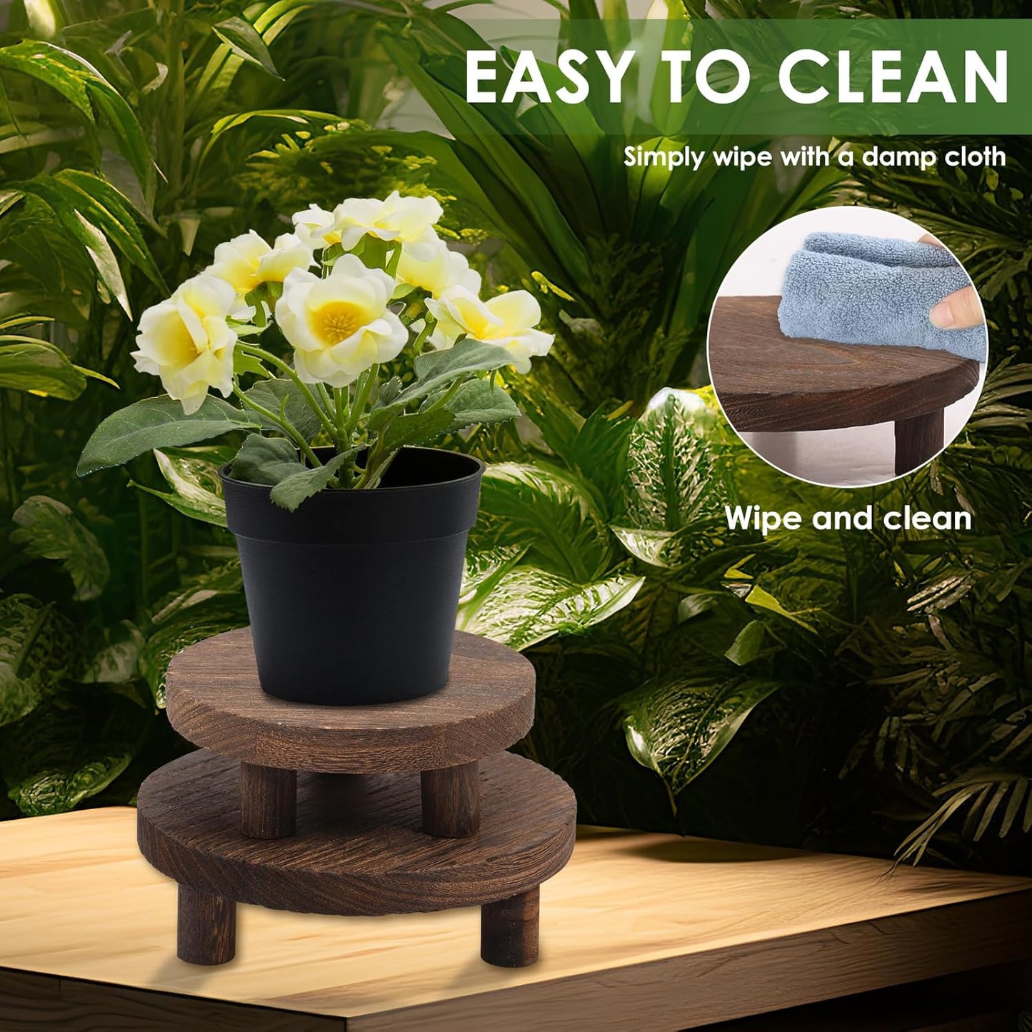 4 Pcs Wooden Risers for Decor, Mini Pedestal Plants Stool Display Stand, Tiered Tray Round Risers Decor, Flower Pot Pedestal Holder for Home Kitchen Cake Dessert Display