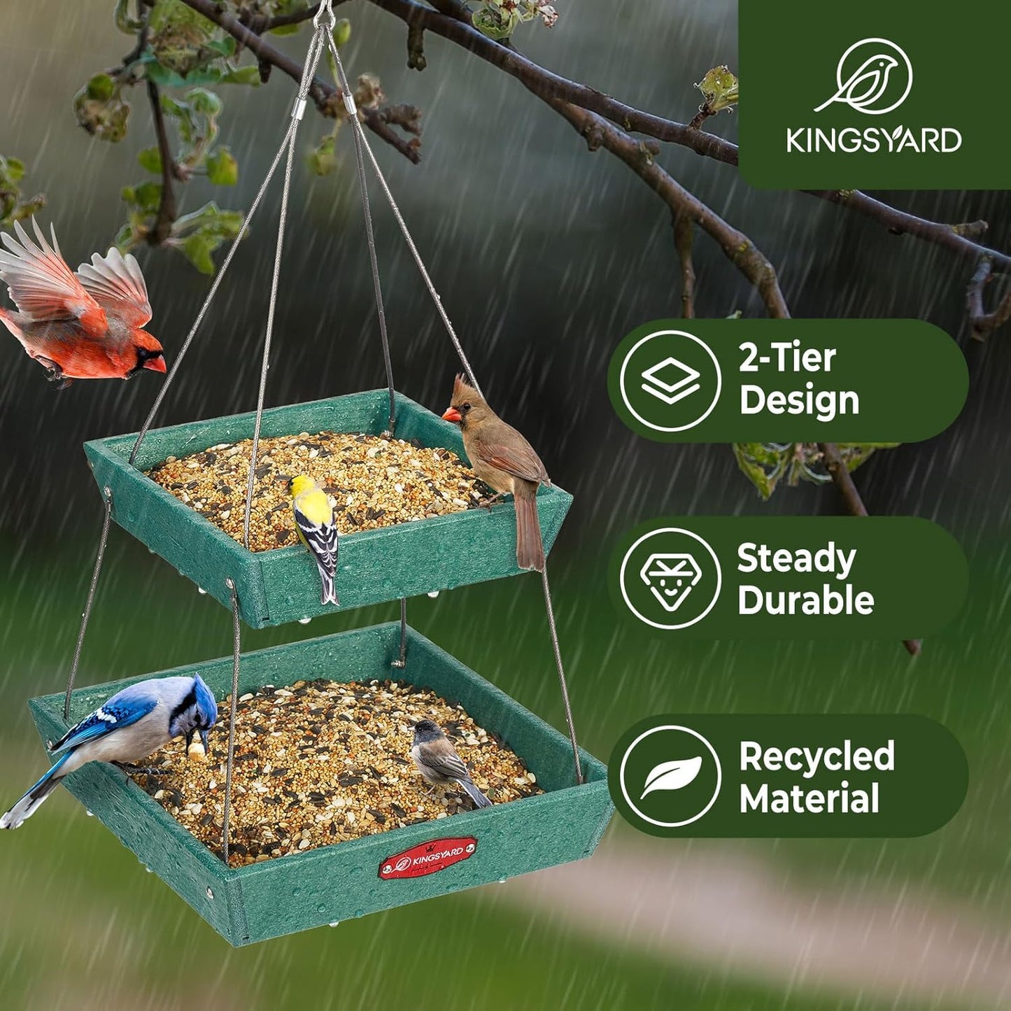 Kingsyard 2 Tier Large Platform Bird Feeders for Outdoors Hanging, 5 l